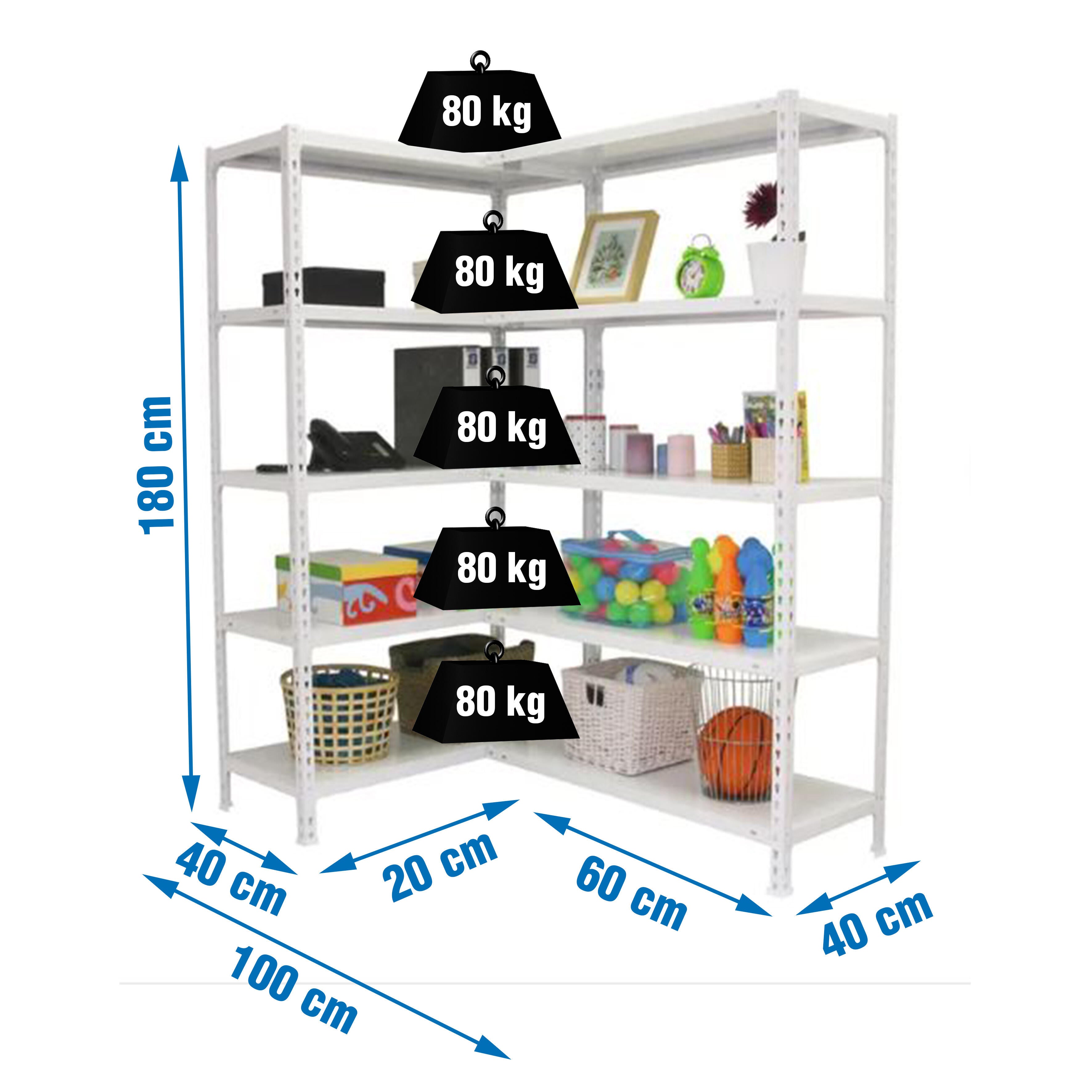 Estante metálica 5 prateleiras 100x40x180 cm 800 kg branco Simonrack - 4