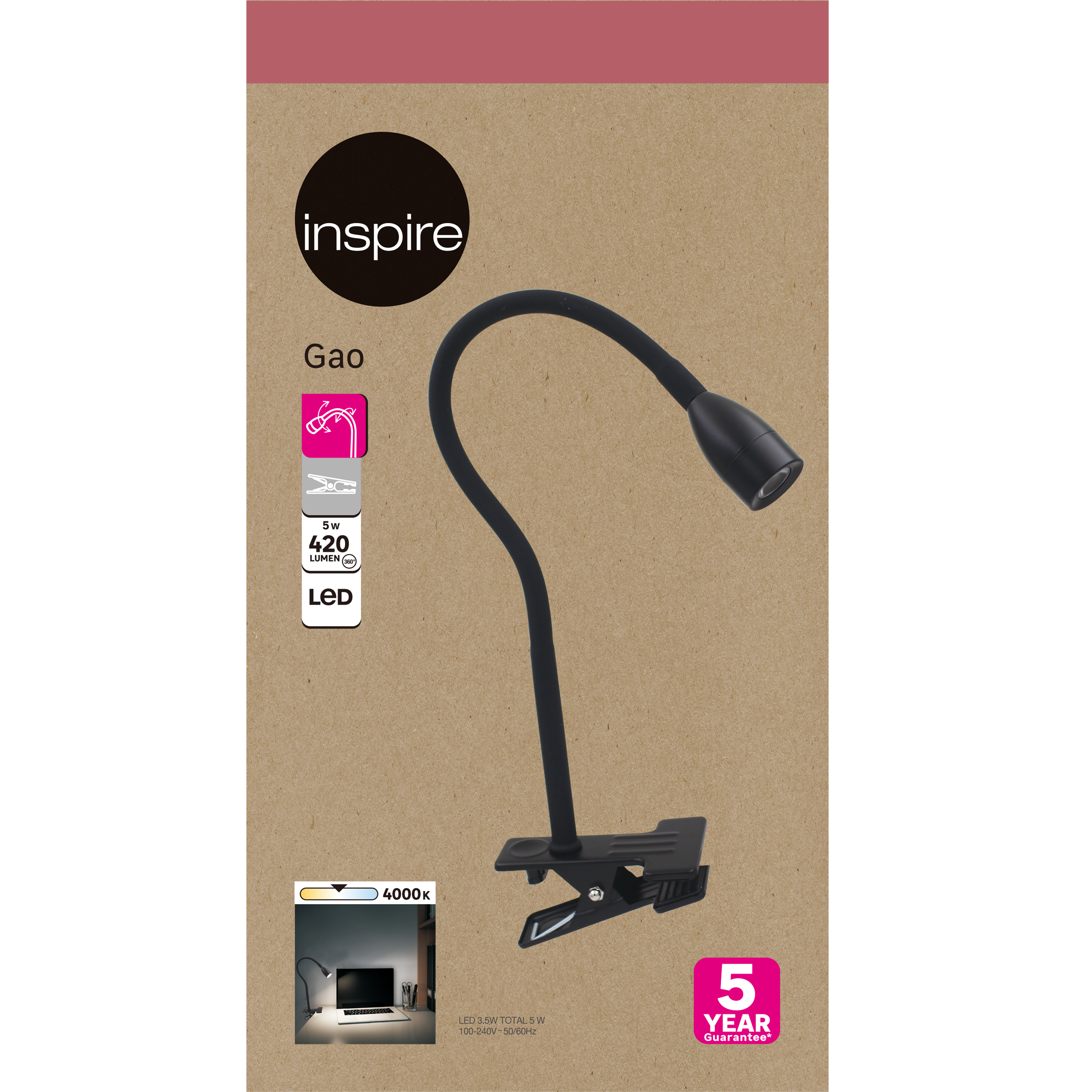 candeeiro de mesa led INSPIRE GAO 420lm 4000k preto - 5