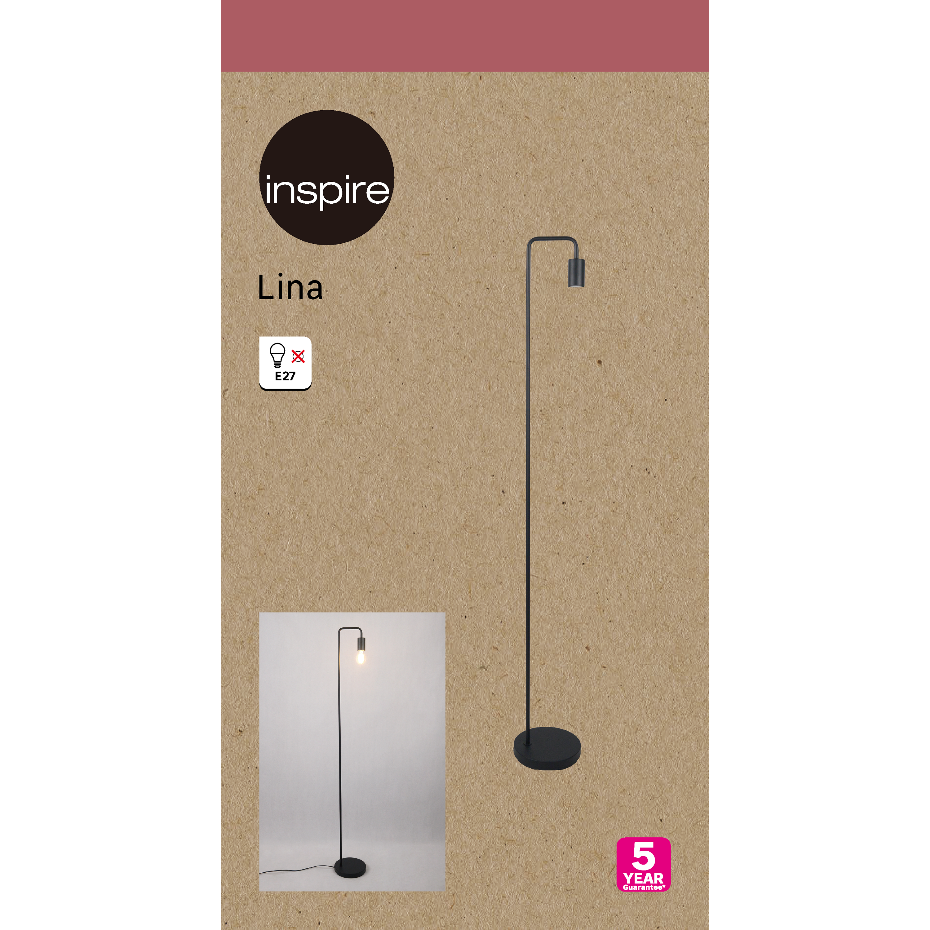 Lampadaire Lina, fer, noir,  H.149 cm INSPIRE, E27 - 14