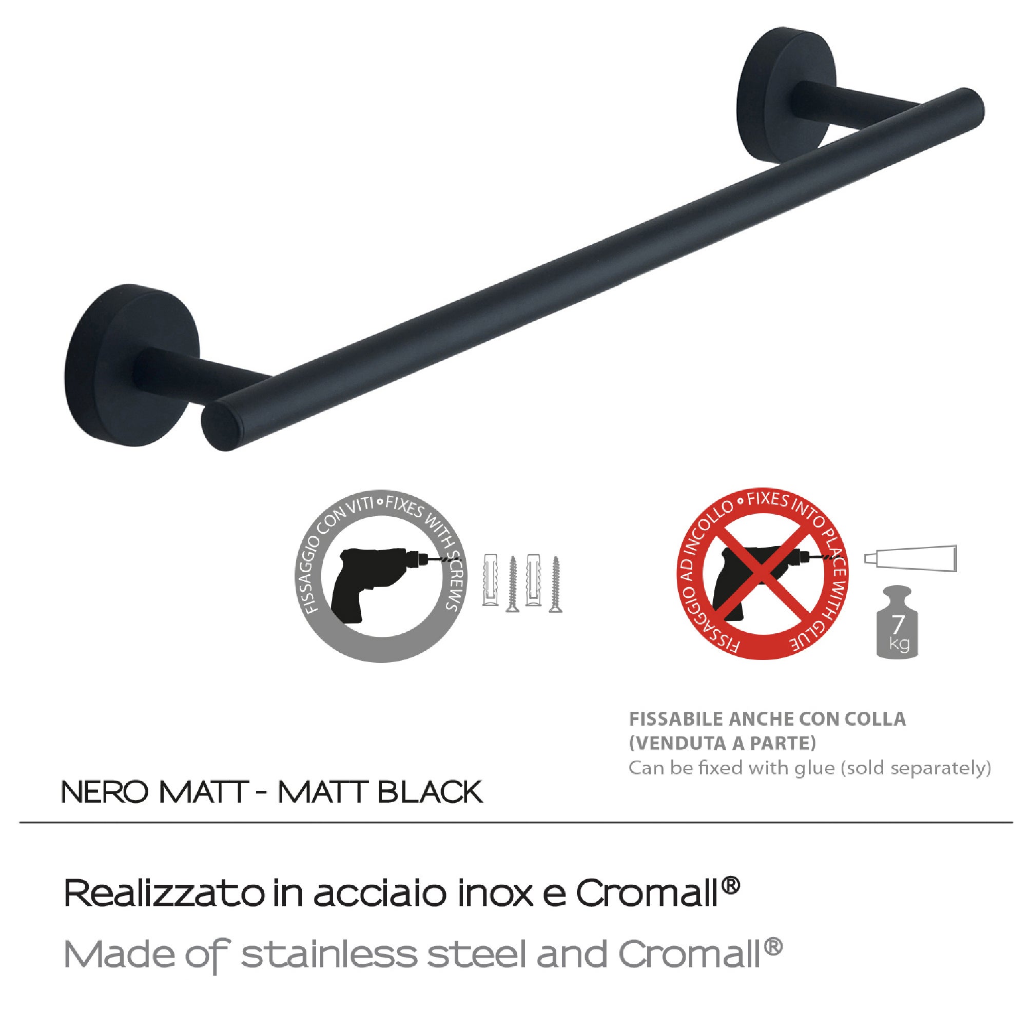 Toalheiro de barra EROS 35CM PRETO MATE - 5