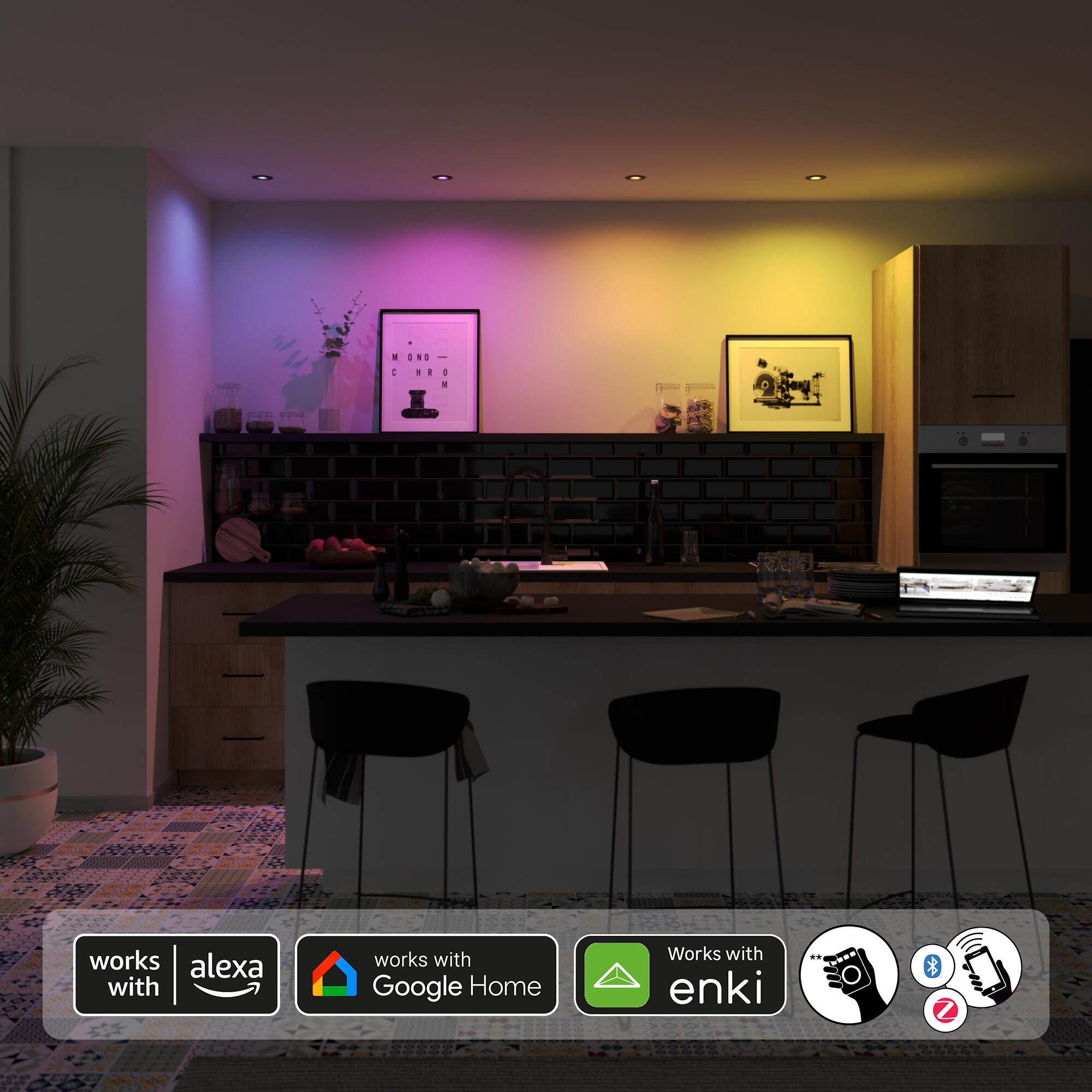 Set da 3 pezzi, faretto da incasso con fonte luminosa fisso GU10 INSPIRE BAMA bianco  Ø 8.8 cm Luce luce cct e rgb - 12