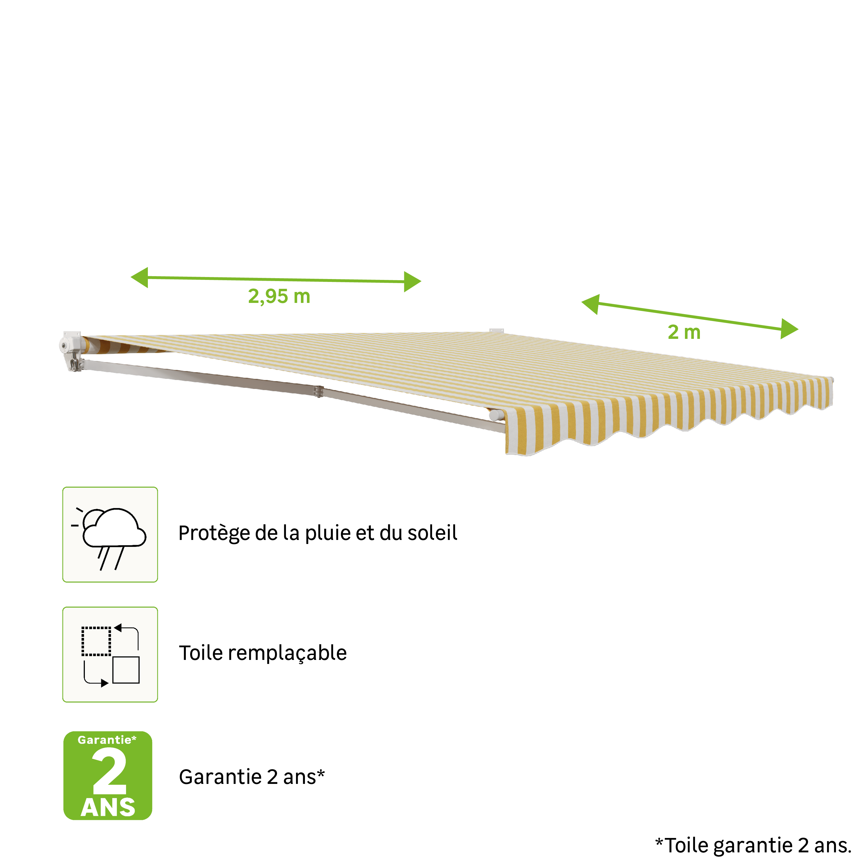 Store banne manuel 2.95 x 2 m 1er prix blanc, toile polyester jaune - 5