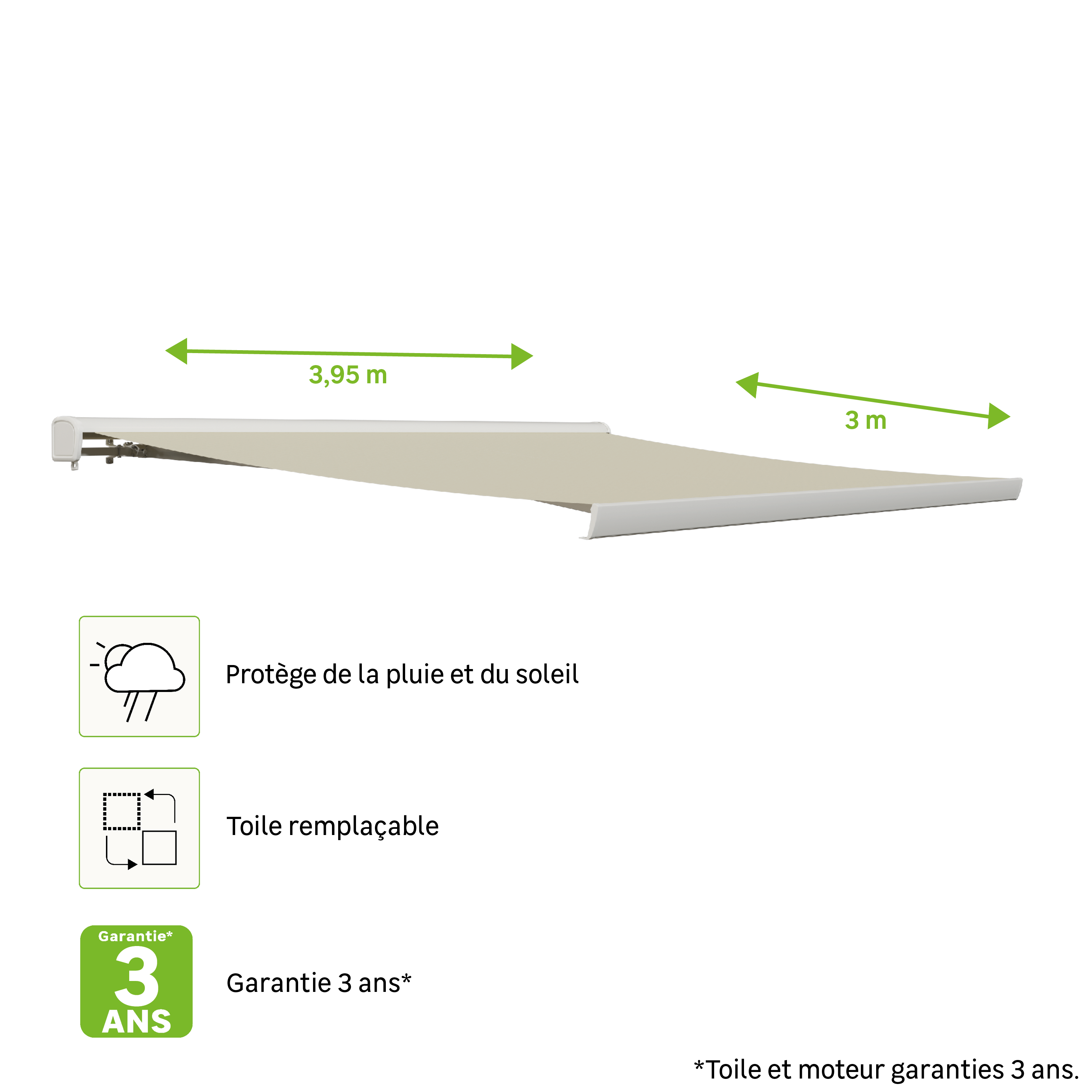 Toldo motorizado semi-cofre Naterial Zefir com tela 4X3 m - 11