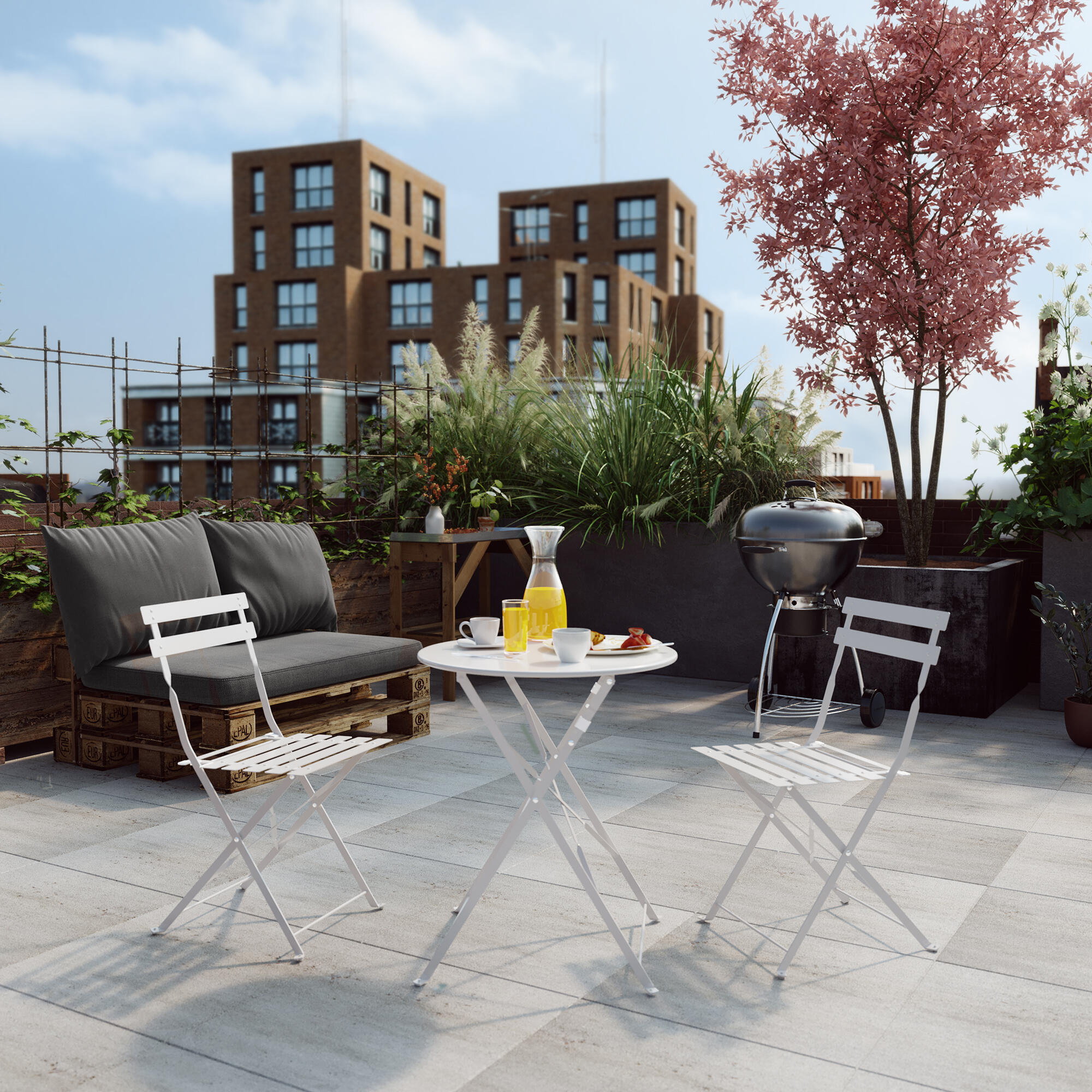 Table de jardin pliante NATERIAL Flora rond crème 2 personnes - 3