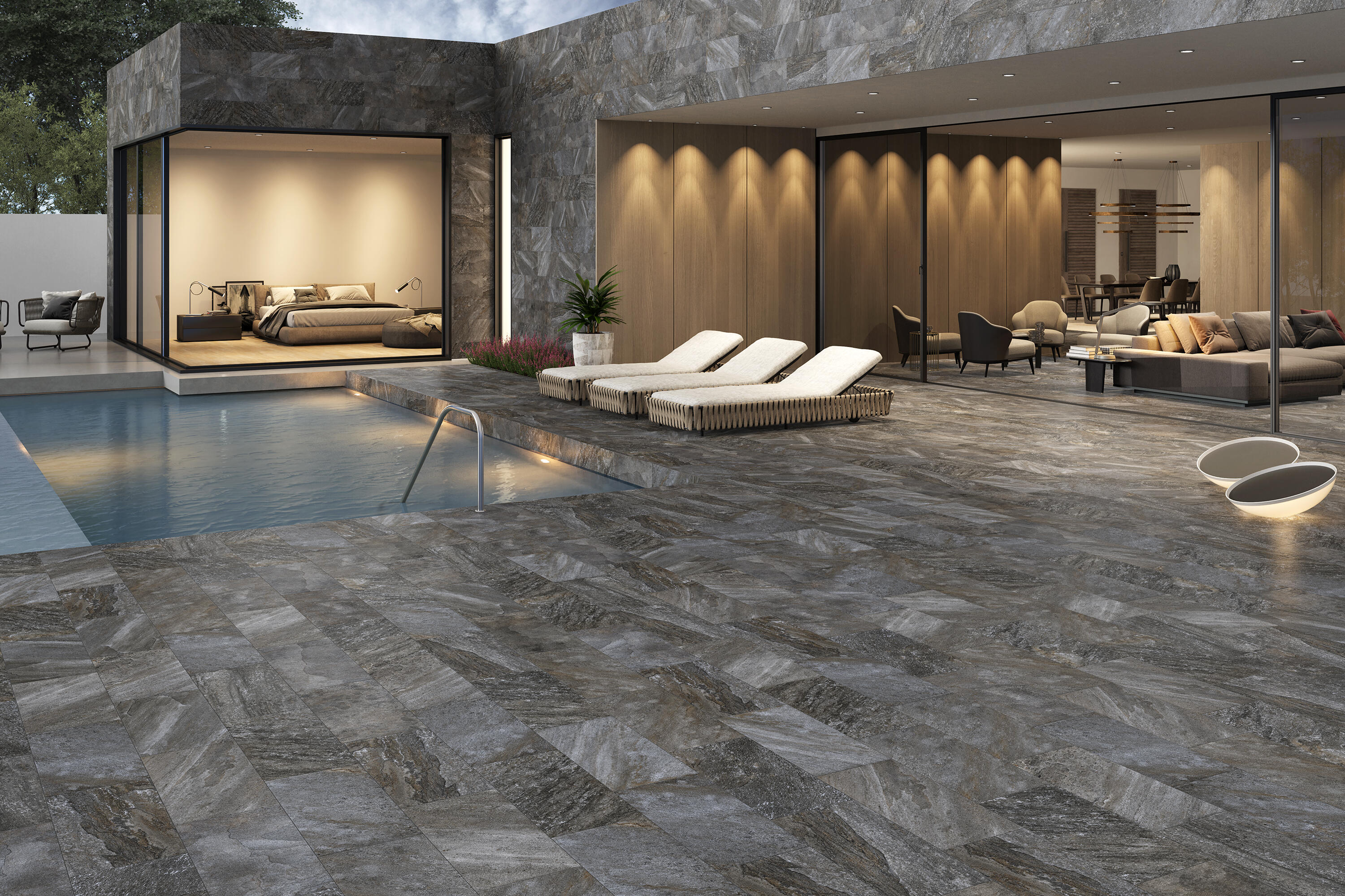 Suelo porcelánico ardesia efecto piedra dark 30x60 cm c3