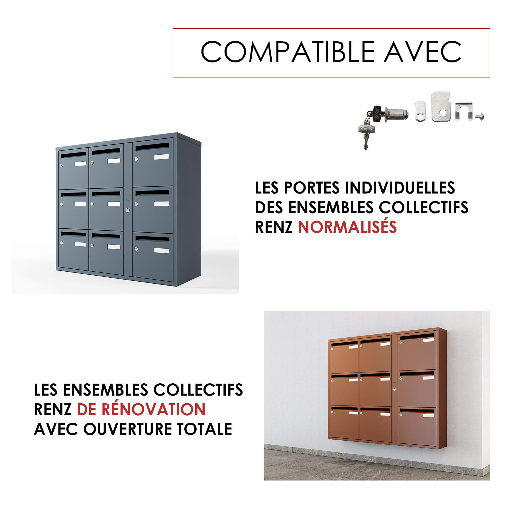 Serrure pour boite aux lettres collective RENZ, gris - 2