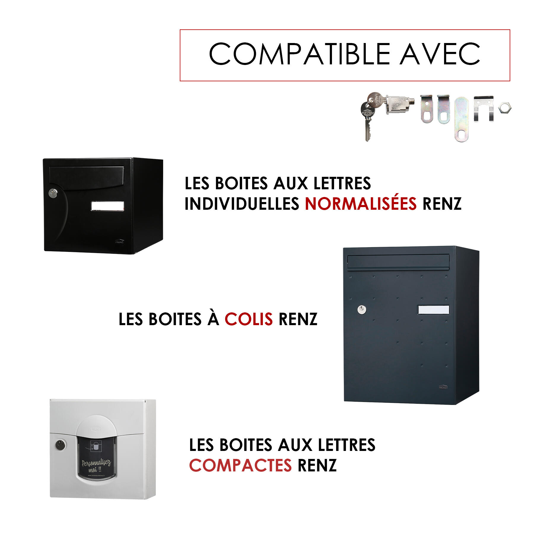 Serrure normalisée La Poste pour boite aux lettres RENZ, gris - 5