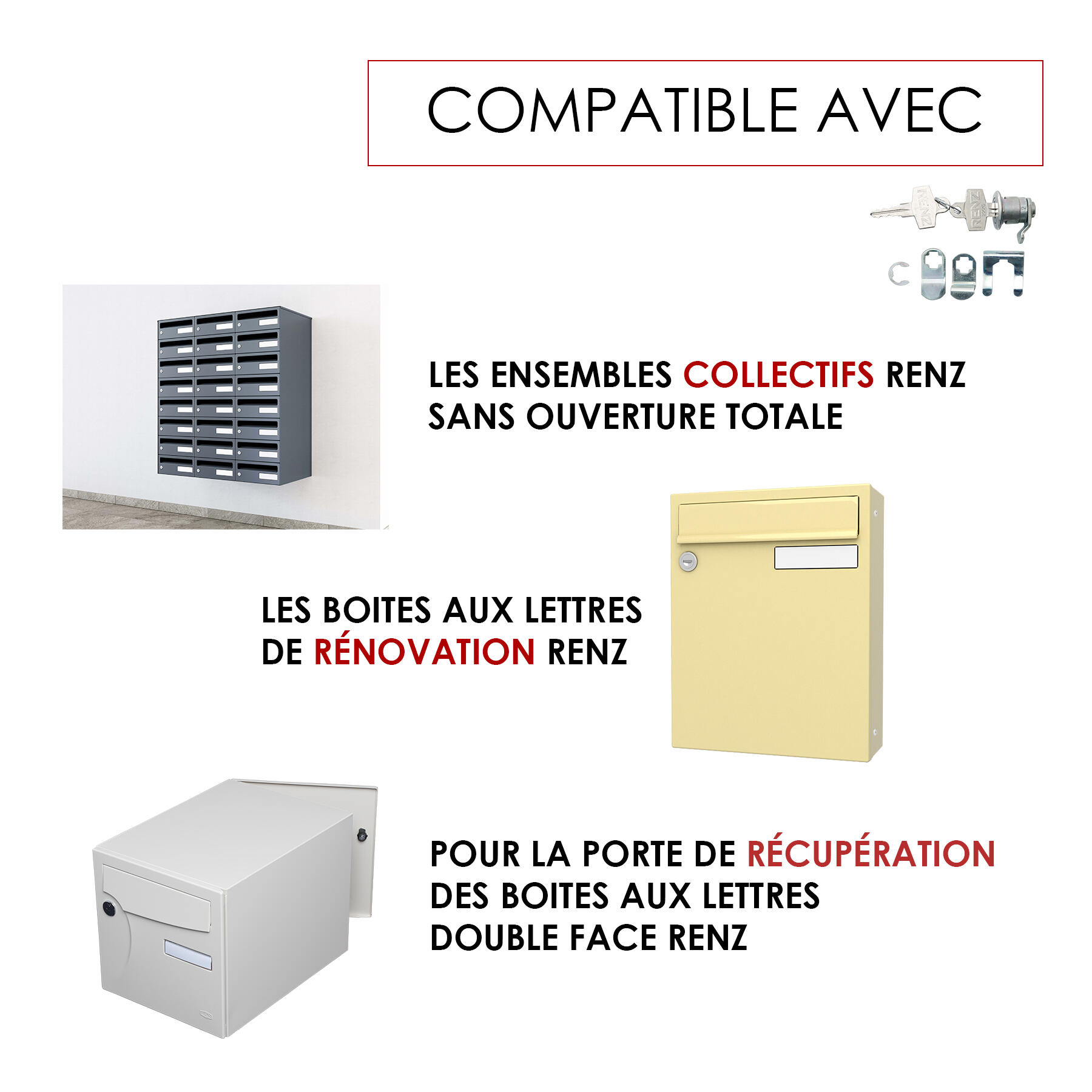Barillet boite aux lettres de rénovation, non normalisée en acier, RENZ, gris - 2