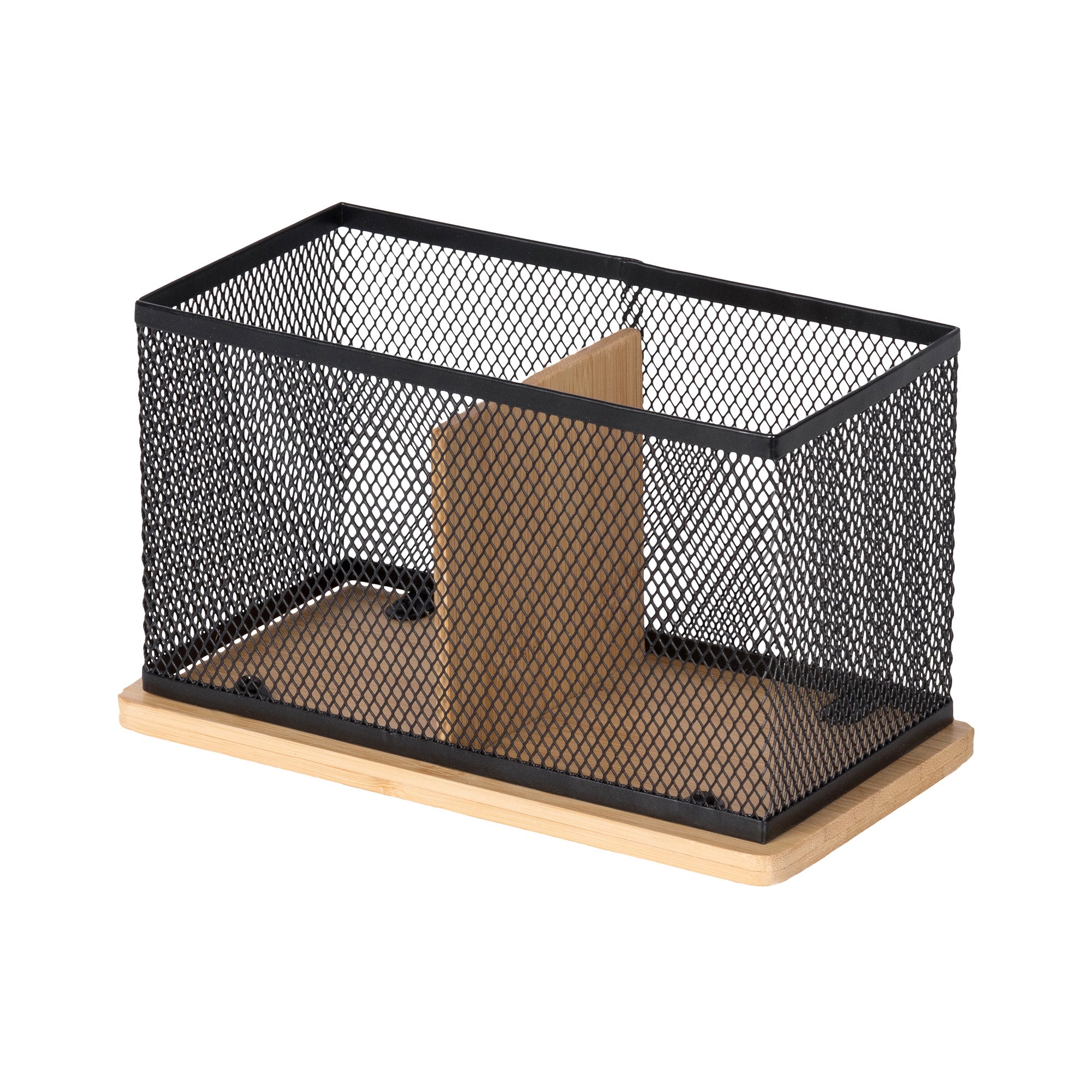 Organizador de escritorio de hierro y madera wayne negro 19x10x11 cm