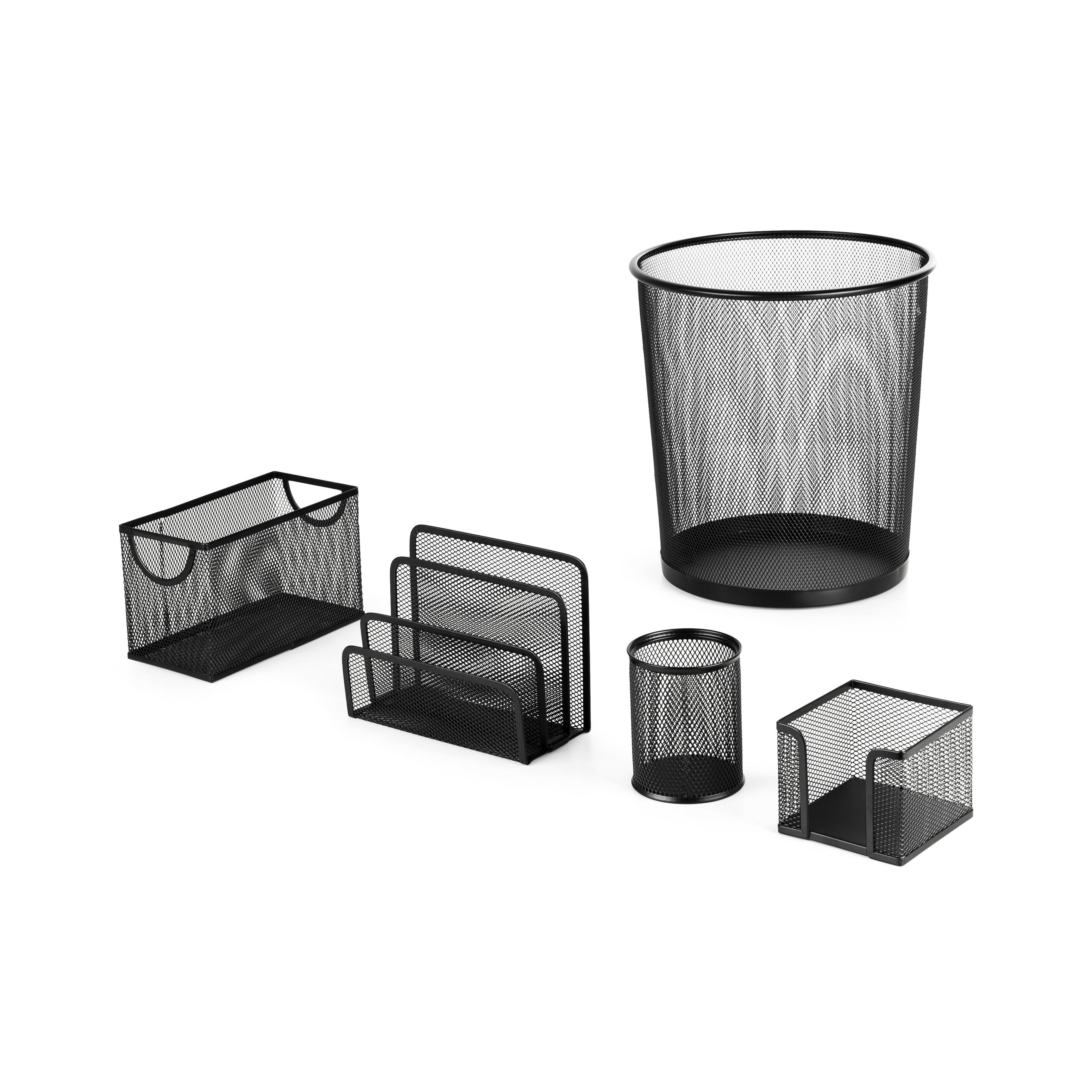 Set de 5 piezas de organizador de escritorio de hierro negro 26.5x28 cm