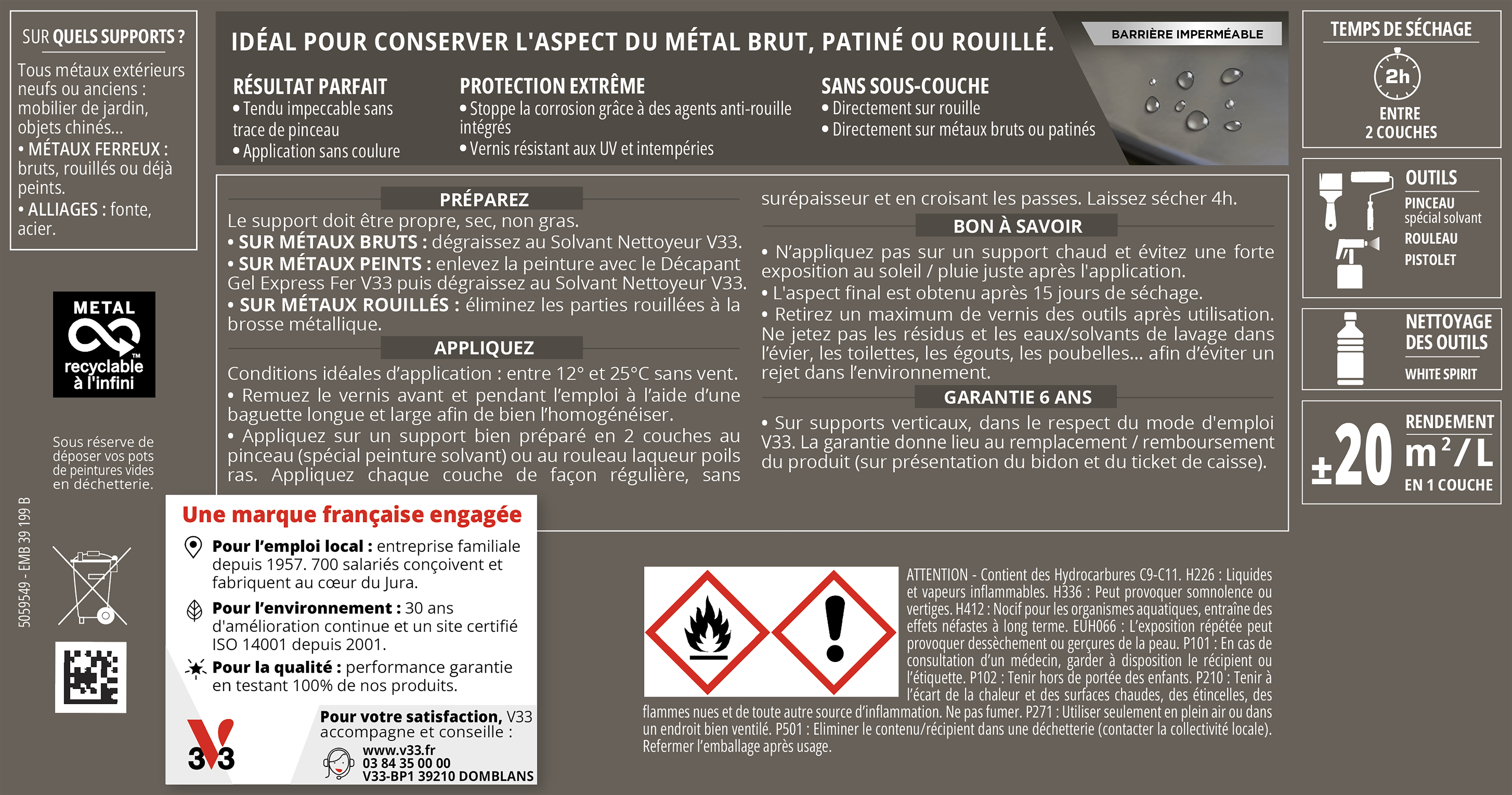 Vernis Métaux extérieur climats extrêmes® V33, incolore brillant 0.5 l - 2