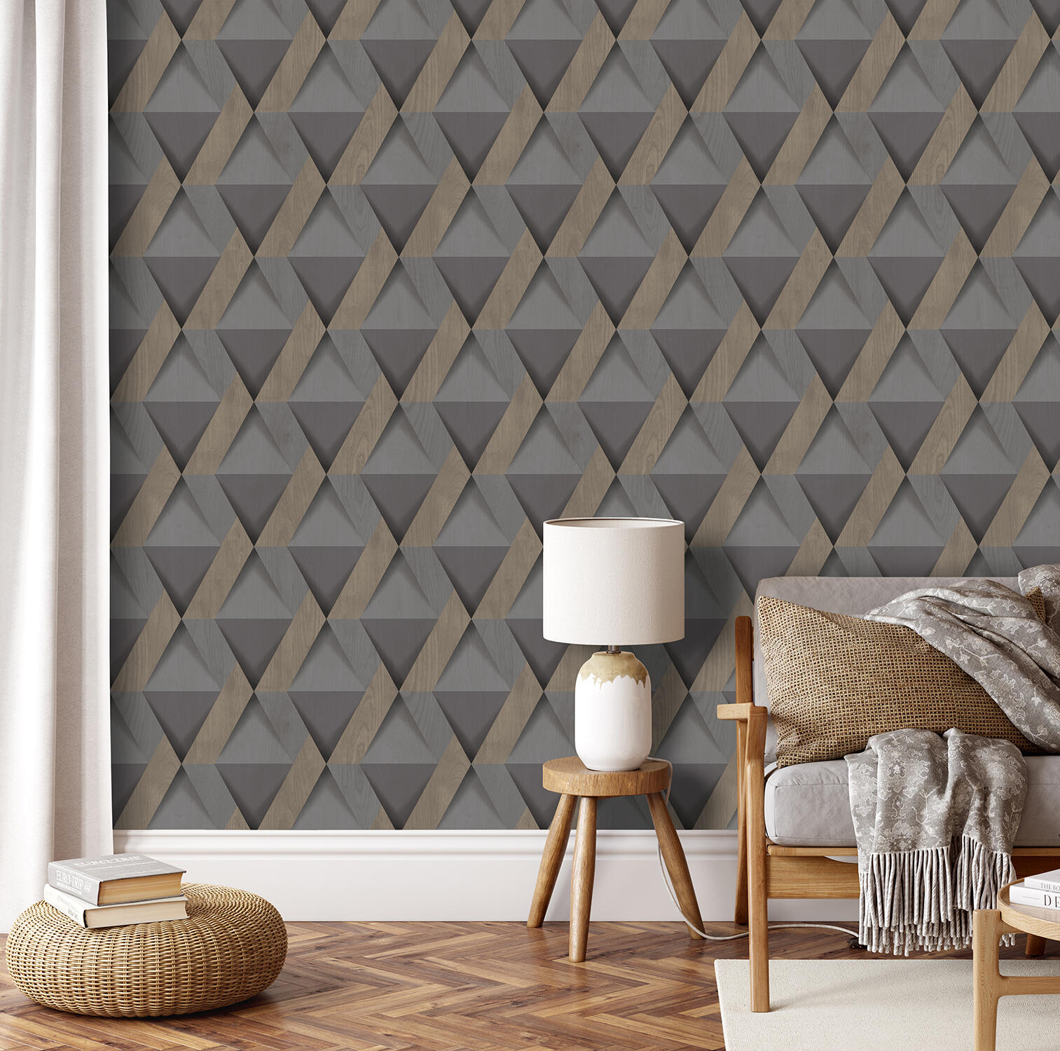 Papier Peint Intissé Nomade Ugépa – Orange Et Gris Avec Motifs Animaux, 10x0,53m