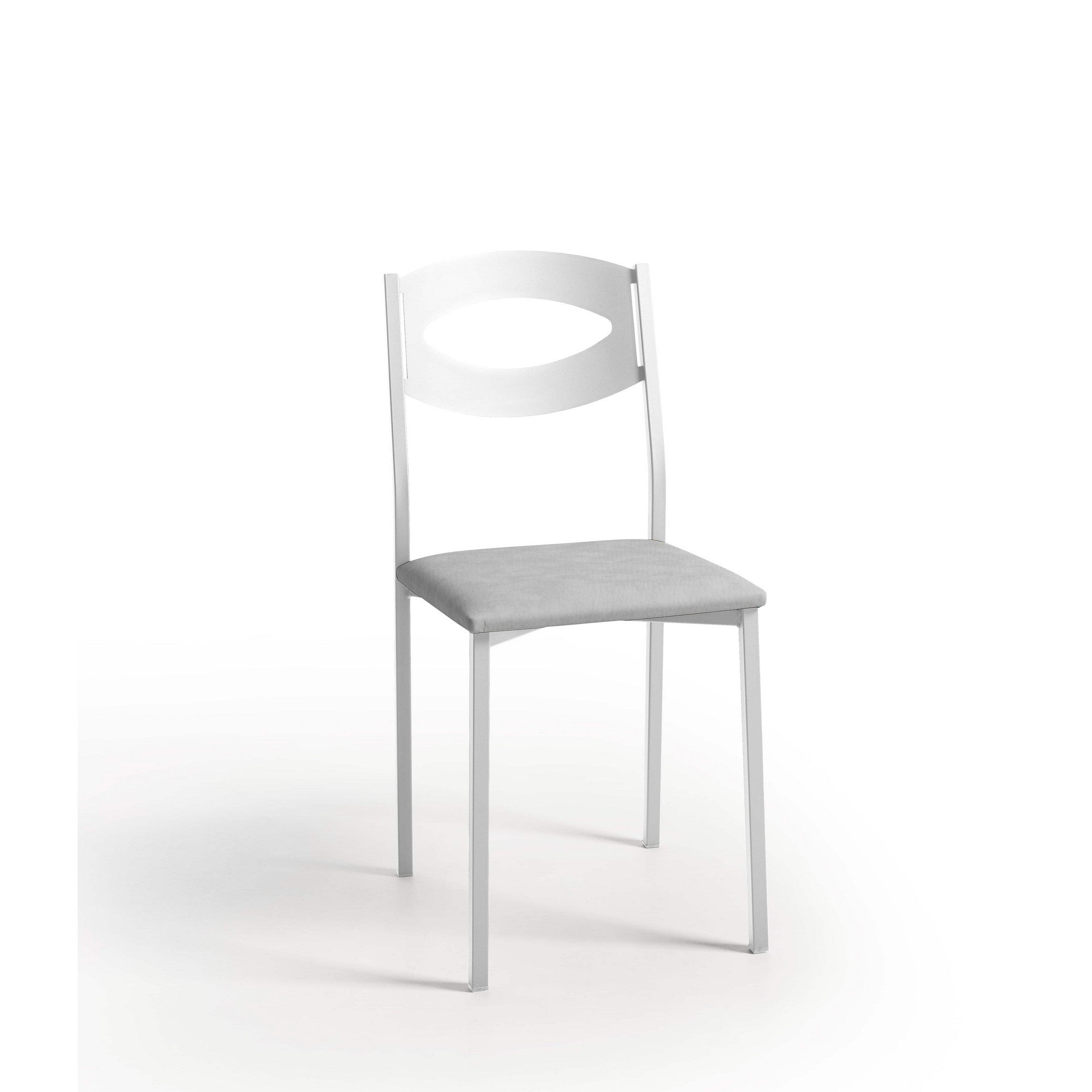 Silla de cocina oca armazón texturizado blanco, asiento polipiel plata