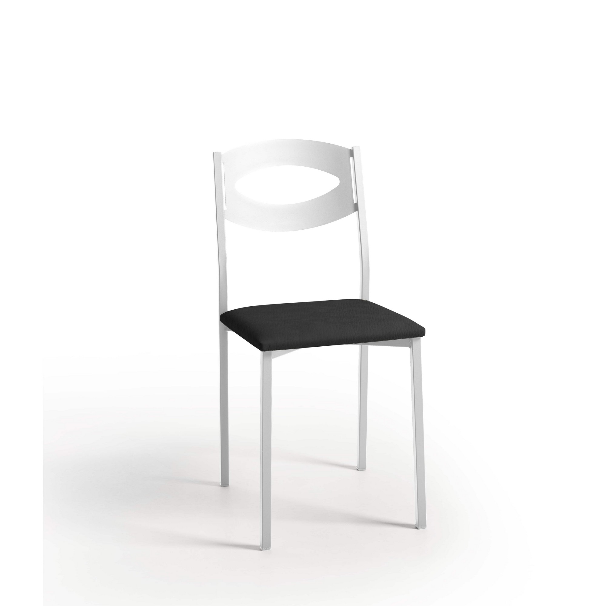 Silla de cocina oca armazón texturizado blanco, asiento polipiel negro