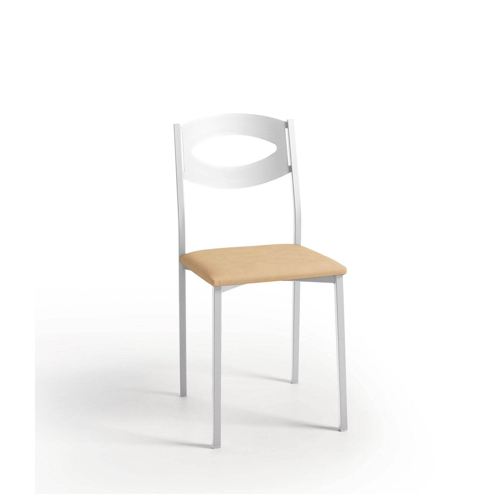 Silla de cocina oca armazón texturizado blanco, asiento polipiel crema