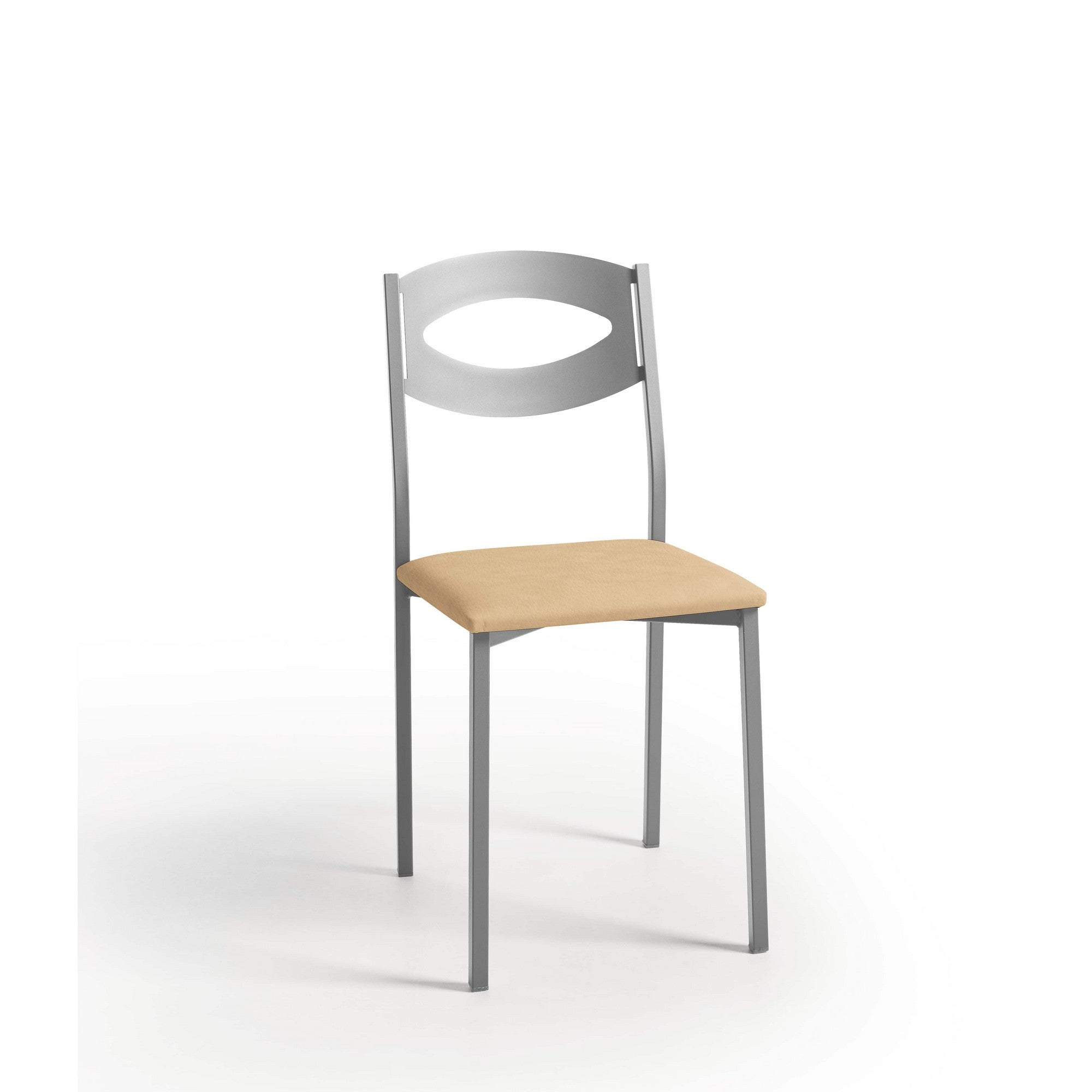 Silla de cocina oca de aluminio y polipiel crema 38x89x48cm
