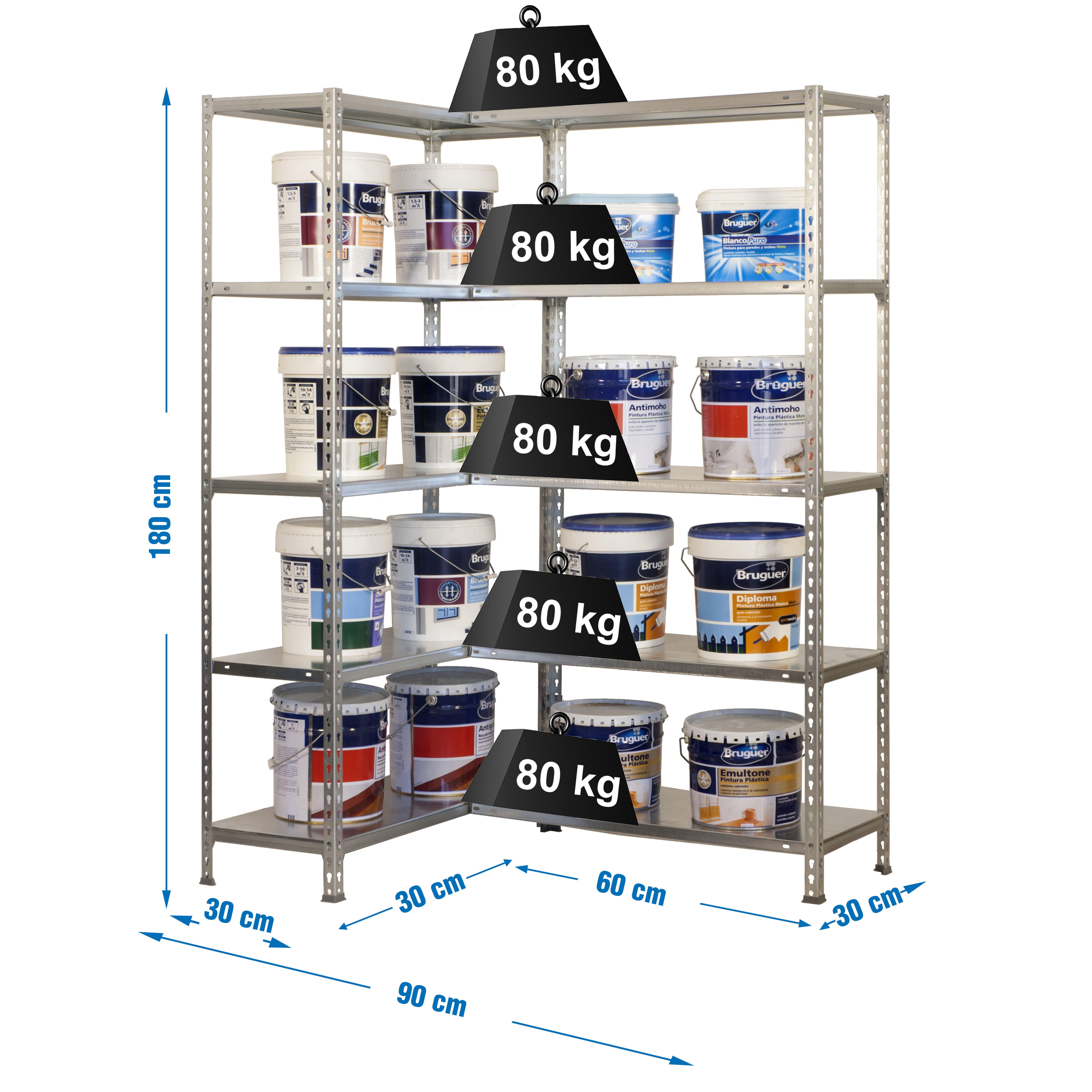 Estante metálica 5 prateleiras 90x30x180 cm 800 kg cinza/prateado Simonrack - 2