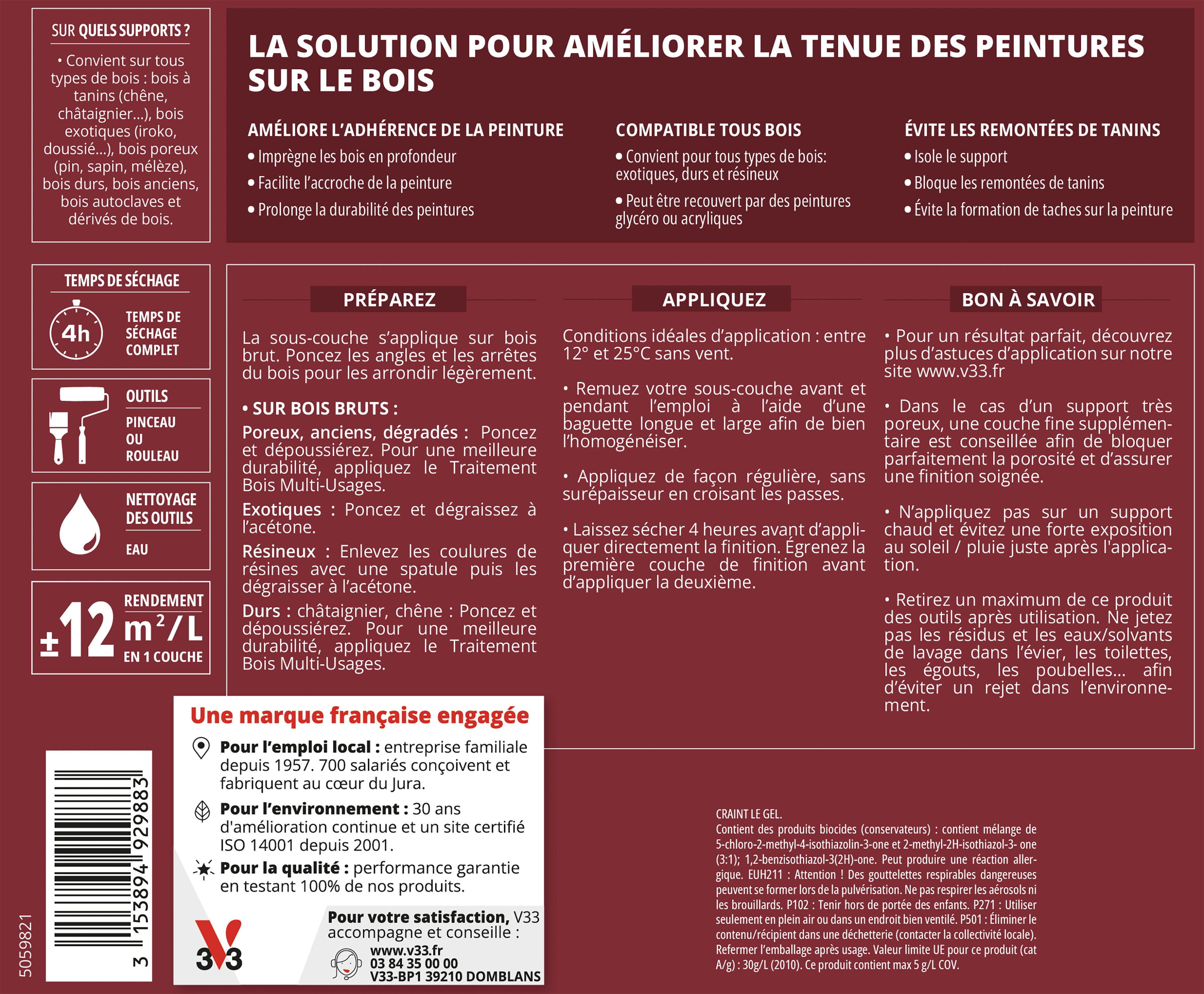 Sous-couche bois exotique V33 0.5 l, blanc - 2