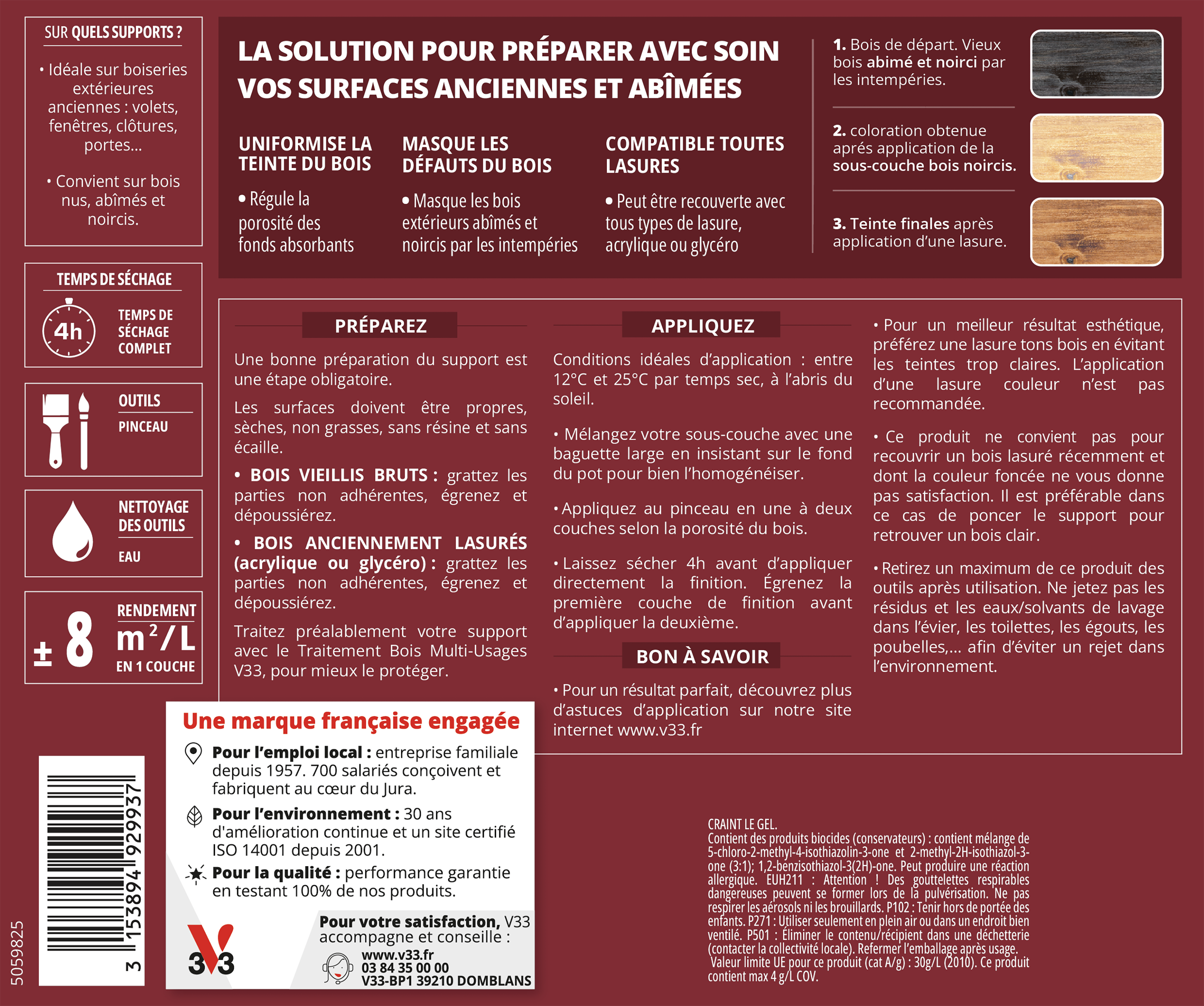 Sous-couche extérieure bois noircis V33 aspect bois blanc 2.5 l - 3