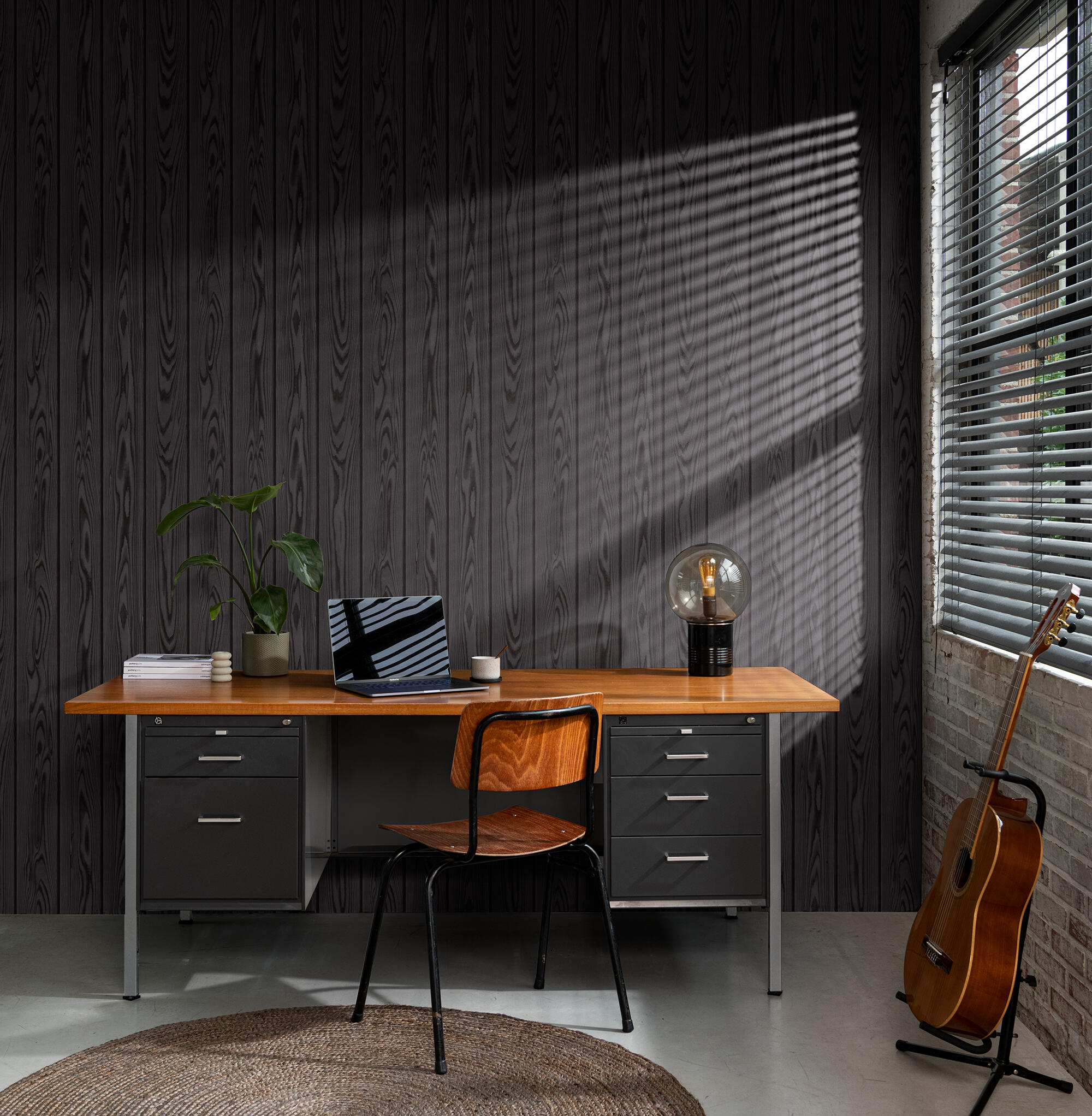 Papel pintado vinilo aplicación cola en pared imitación material loft3 499544 negro rasch 53cmx10.05m lavable