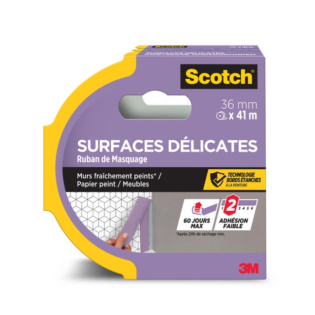 Ruban de masquage SCOTCH Surfaces délicates l.36 mm x L.41 m