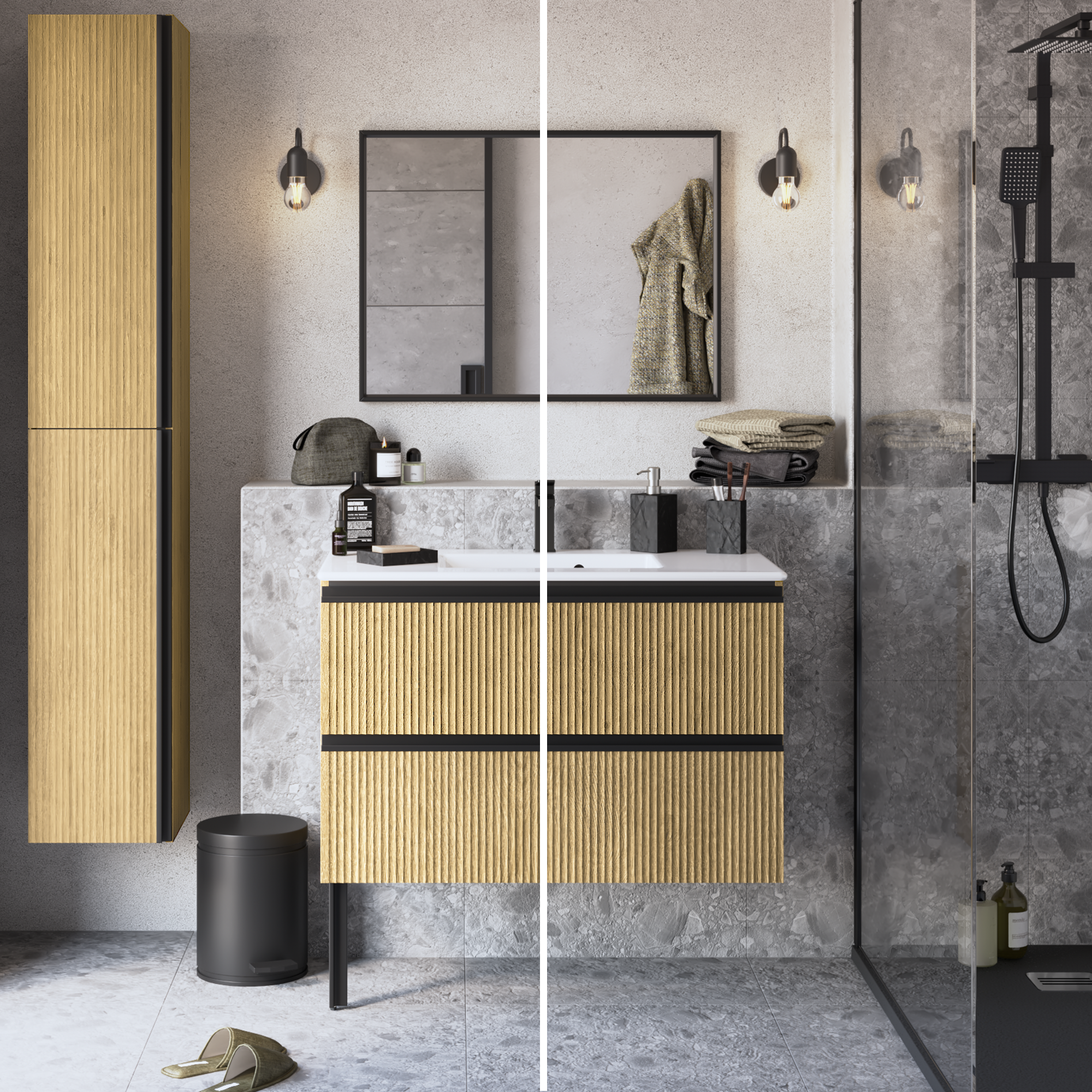 Meuble sous-vasque 2t l.90 x H.58 x P.48.1 cm imit chêne strié Studio - 4