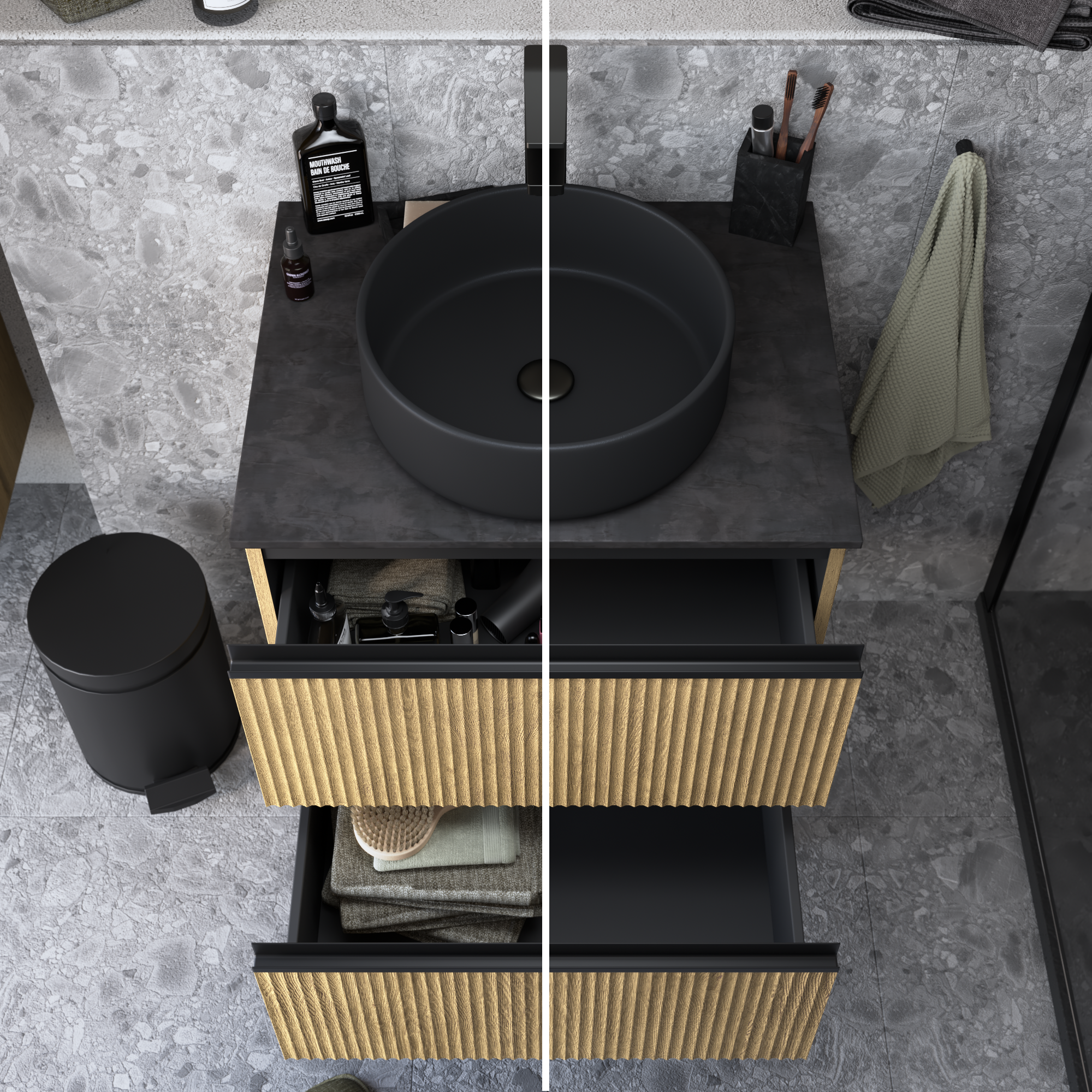 Meuble sous-vasque 2t l.60 x H.58 x P.48.1 cm imit chêne strié Studio - 3