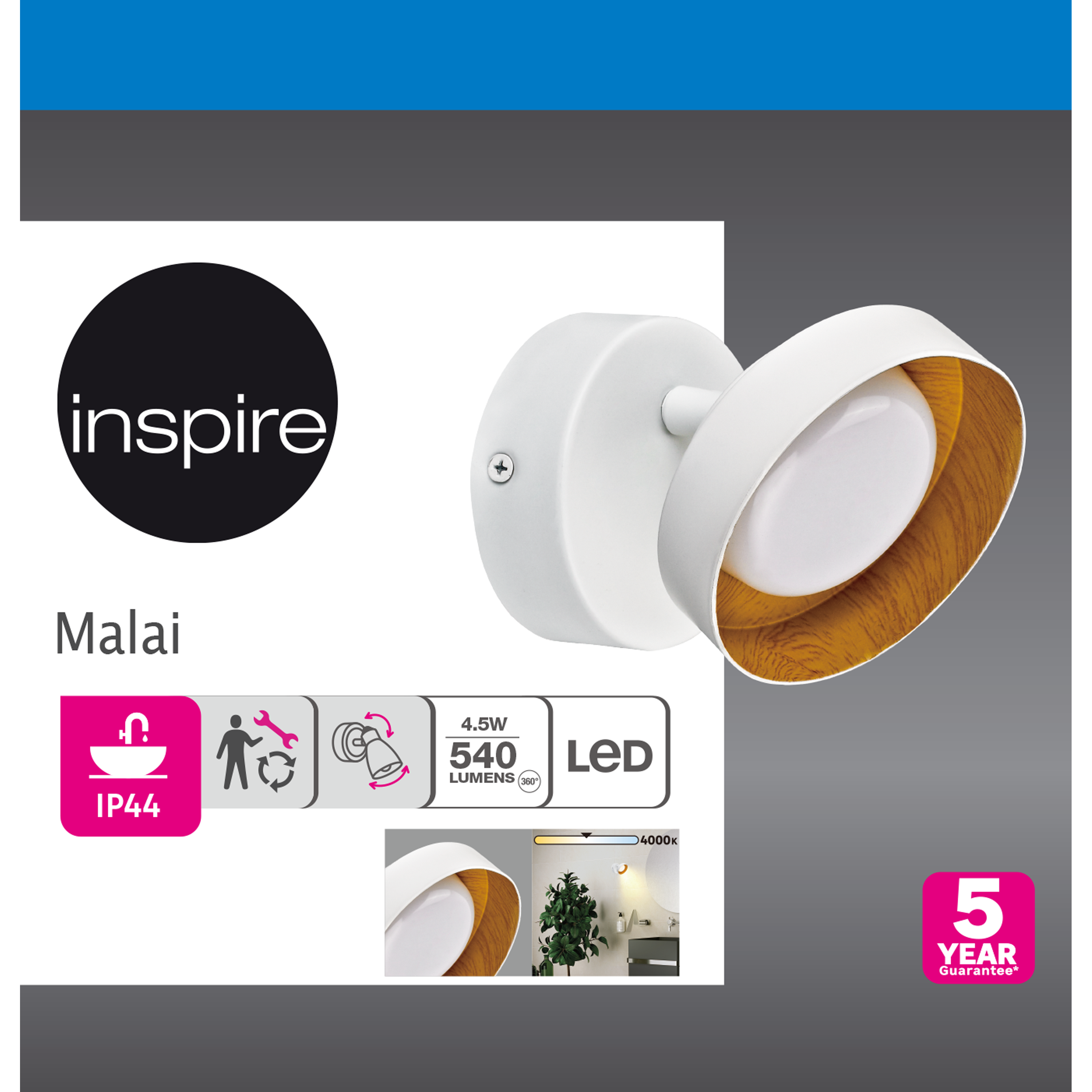 Foco decorativo com lâmpada Malai Inspire LED 540lm 1 luz pintado branco - 8
