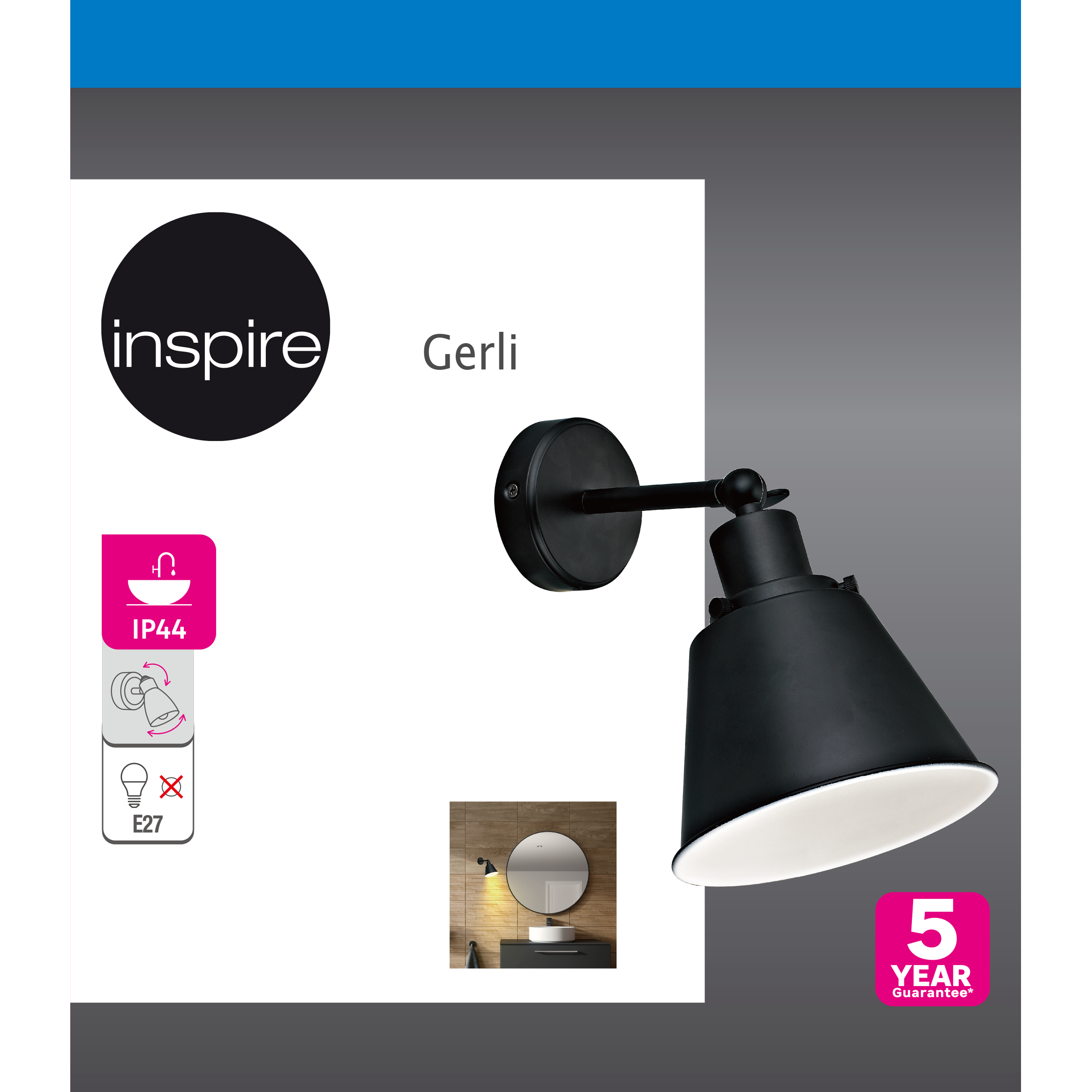 Reflektor Gerli czarny E27 IP44 Inspire - 7