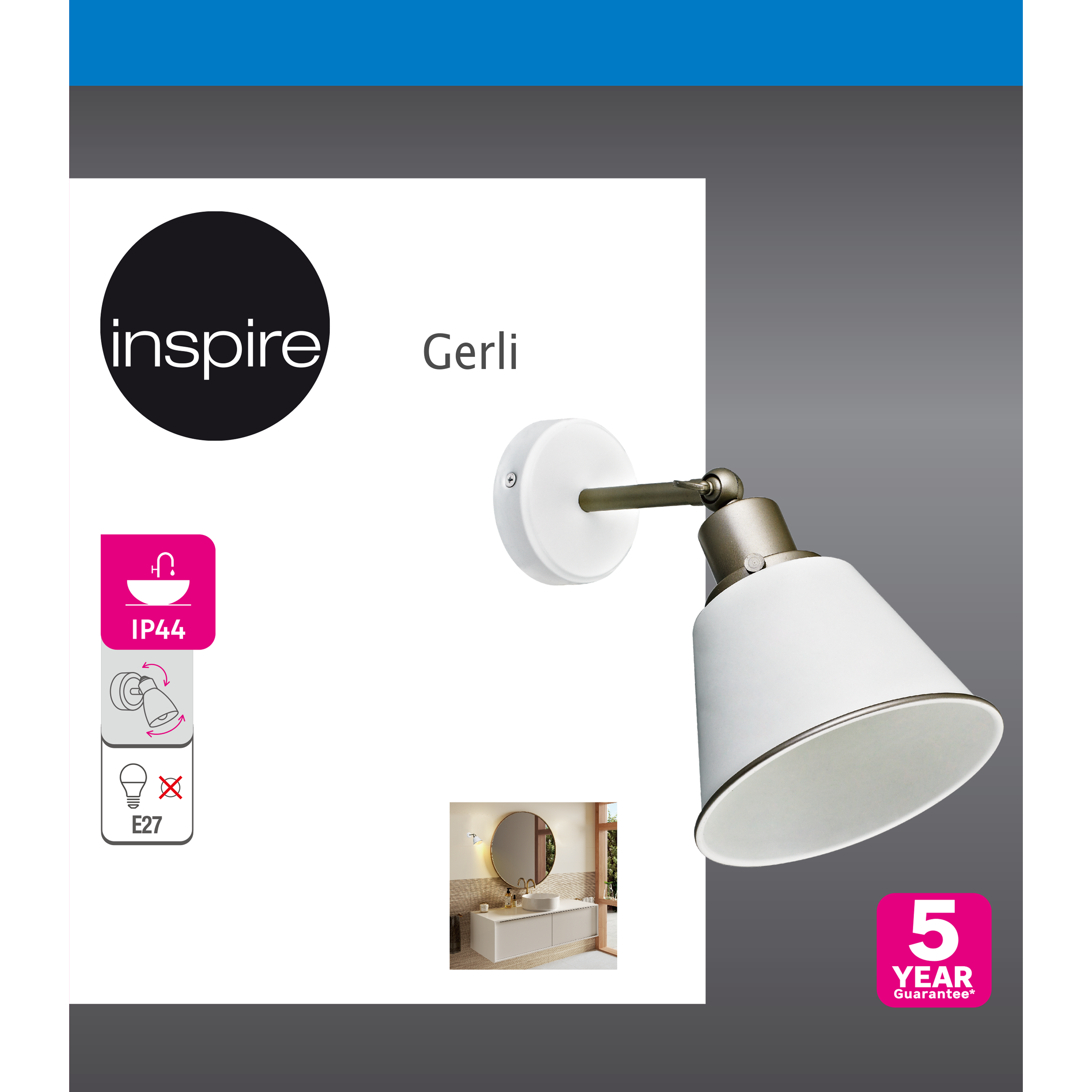 Kinkiet Gerli biały E27 IP44 Inspire - 8