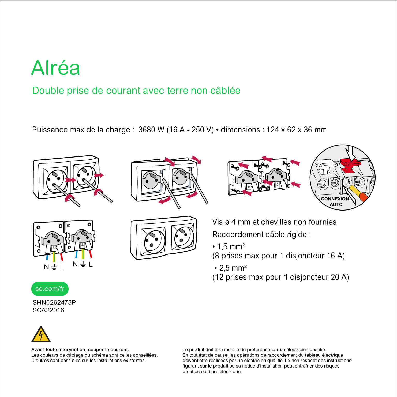 Prise double avec terre saillie complet Alréa, SCHNEIDER ELECTRIC, blanc - 3