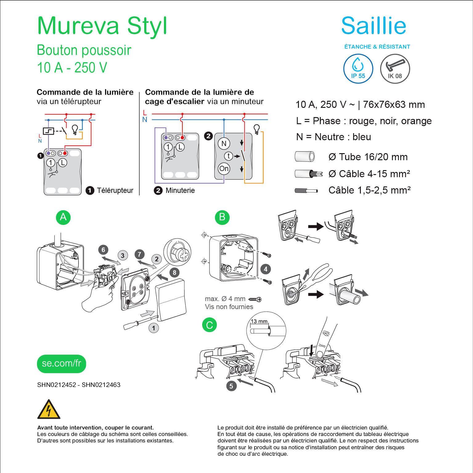 Poussoir étanche saillie complet Mureva Styl, SCHNEIDER ELECTRIC, blanc - 4