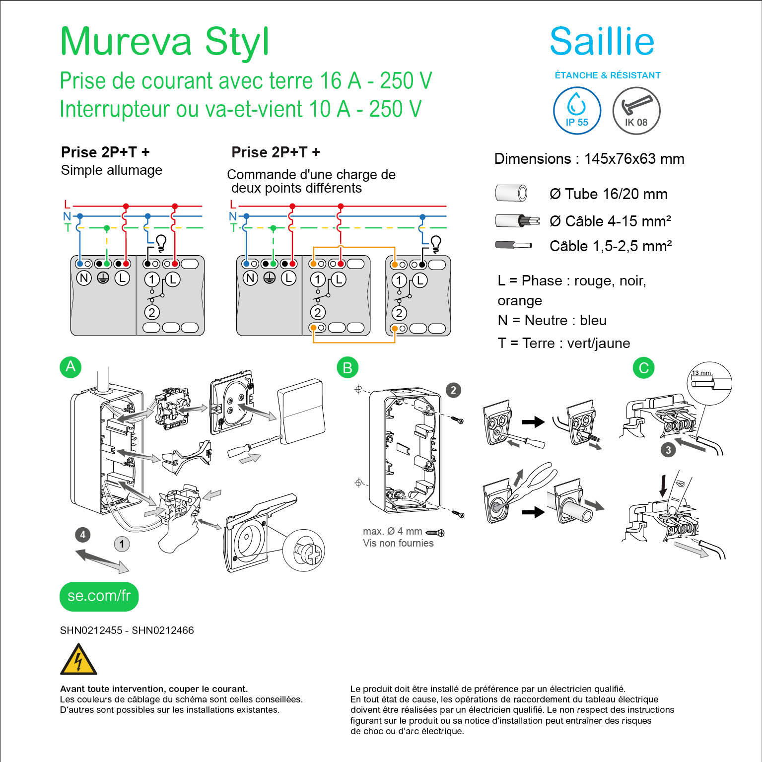 Interrupteur + prise saillie Mureva Styl, SCHNEIDER ELECTRIC, anthracite - 3