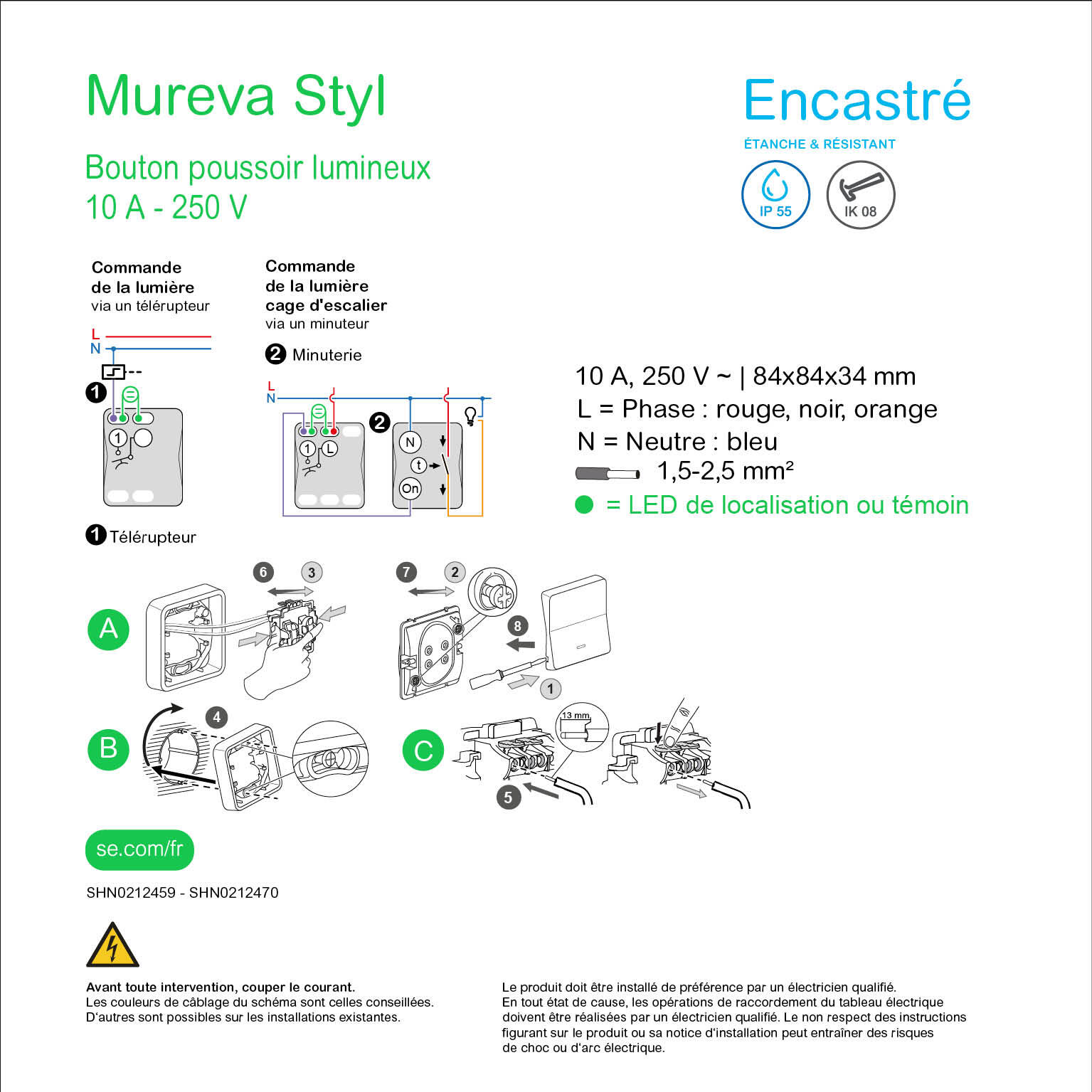 Poussoir lumineux étanche complet Mureva Styl, SCHNEIDER ELECTRIC, blanc - 2