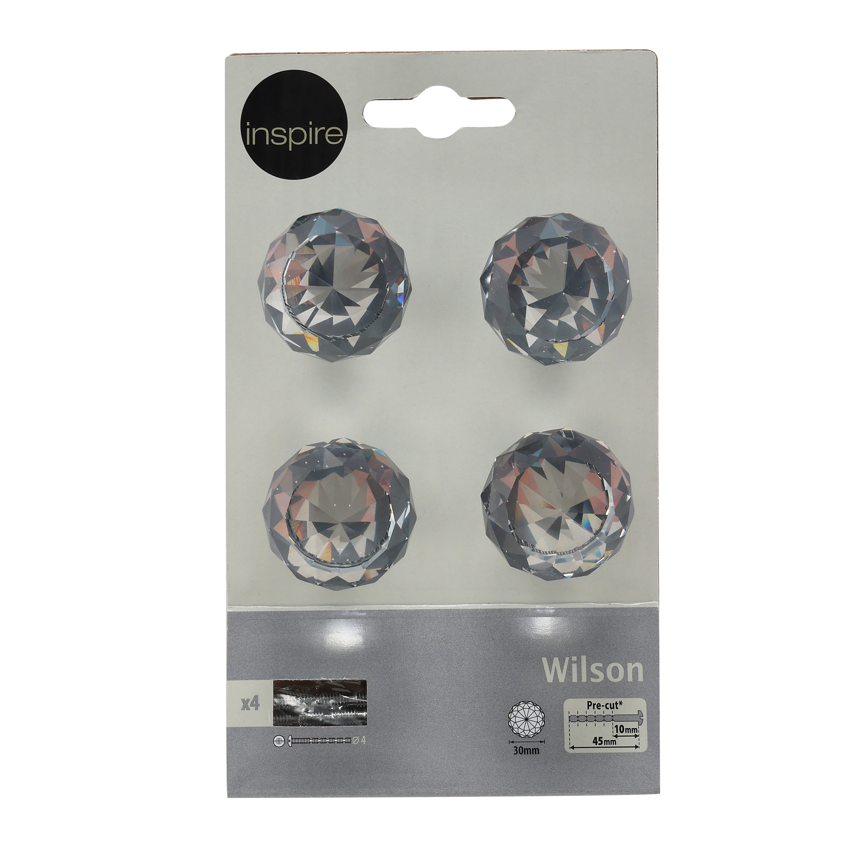 4 boutons de meuble diamants Wilson, pvc transparent lisse, Diam.30 mm - 7