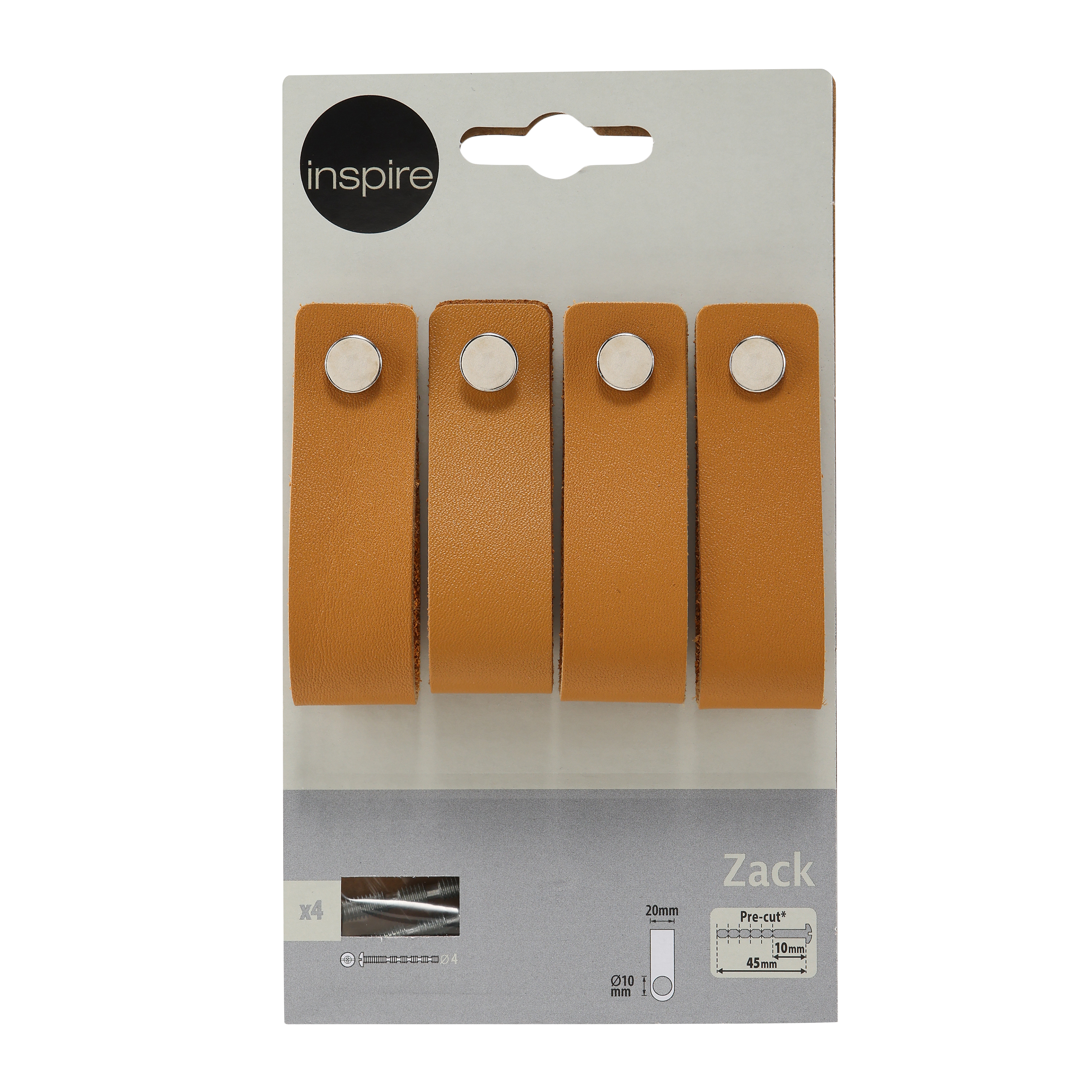 4 Puxadores para móvel couro sintético castanho claro 20x70 mm Inspire Zack - 9