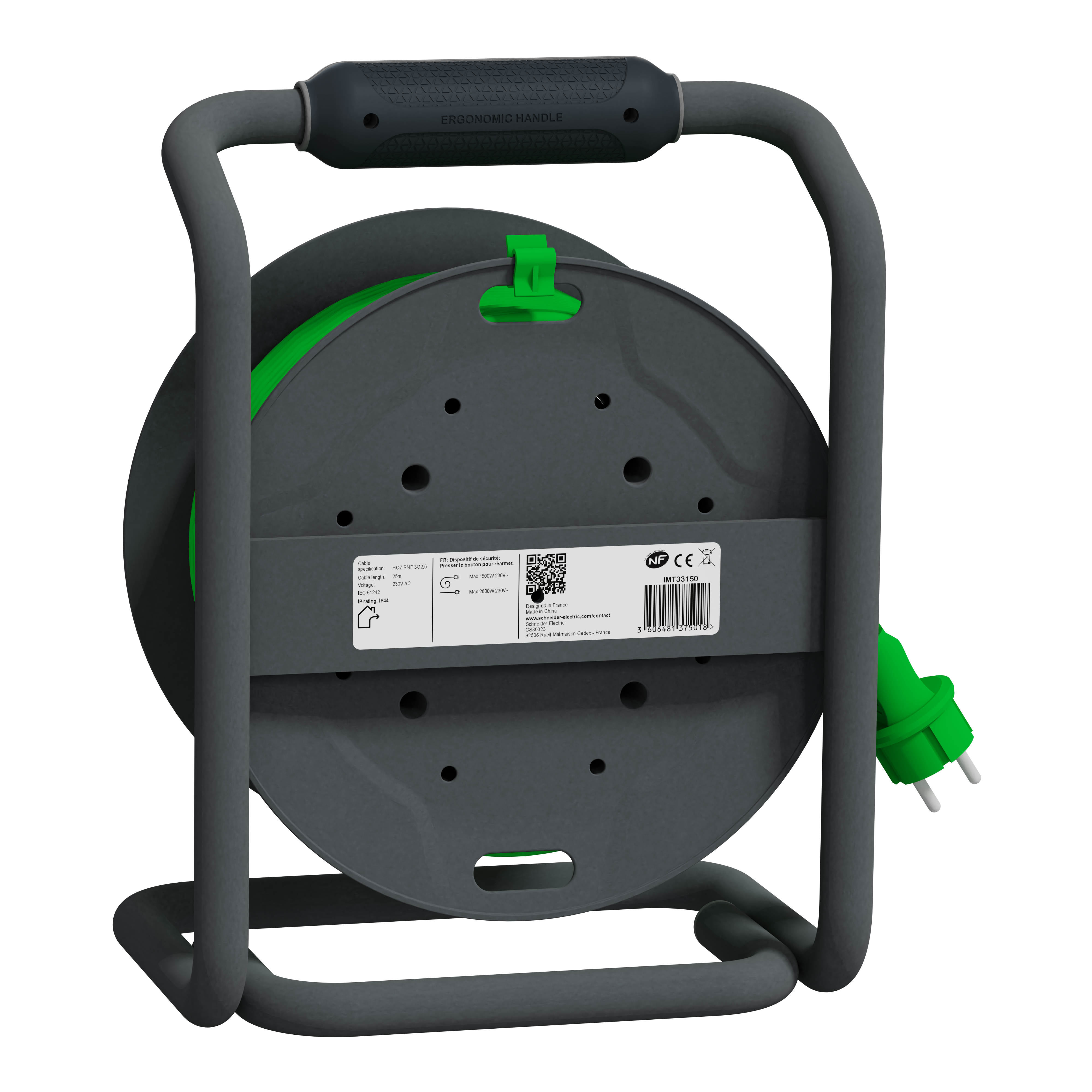 Enrouleur de câble électrique 25m - H07RNF - 3G 2,5mm², SCHNEIDER ELECTRIC - 2