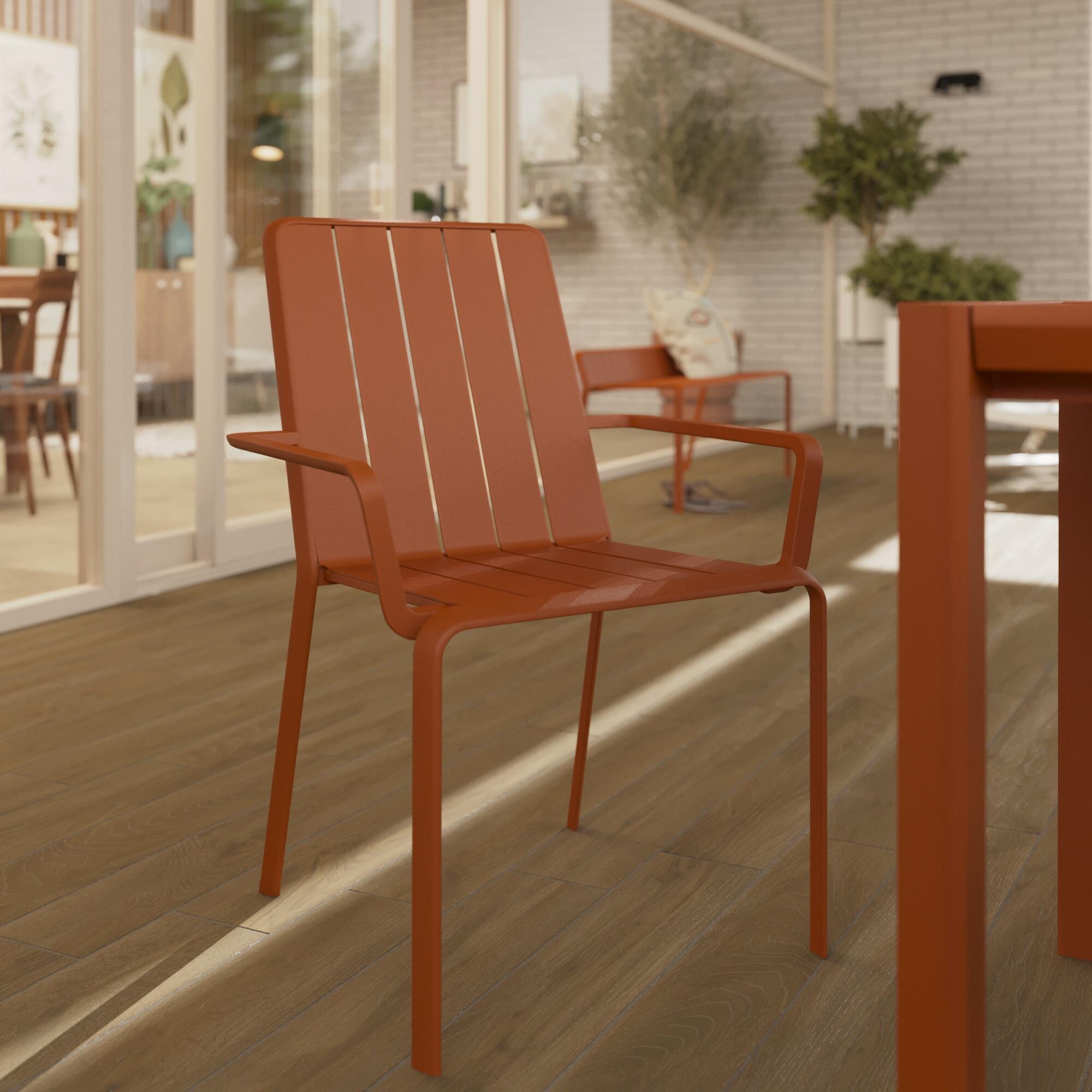 Sedia da giardino con braccioli Idaho NATERIAL, struttura in alluminio rosso, seduta in alluminio arancione - 6