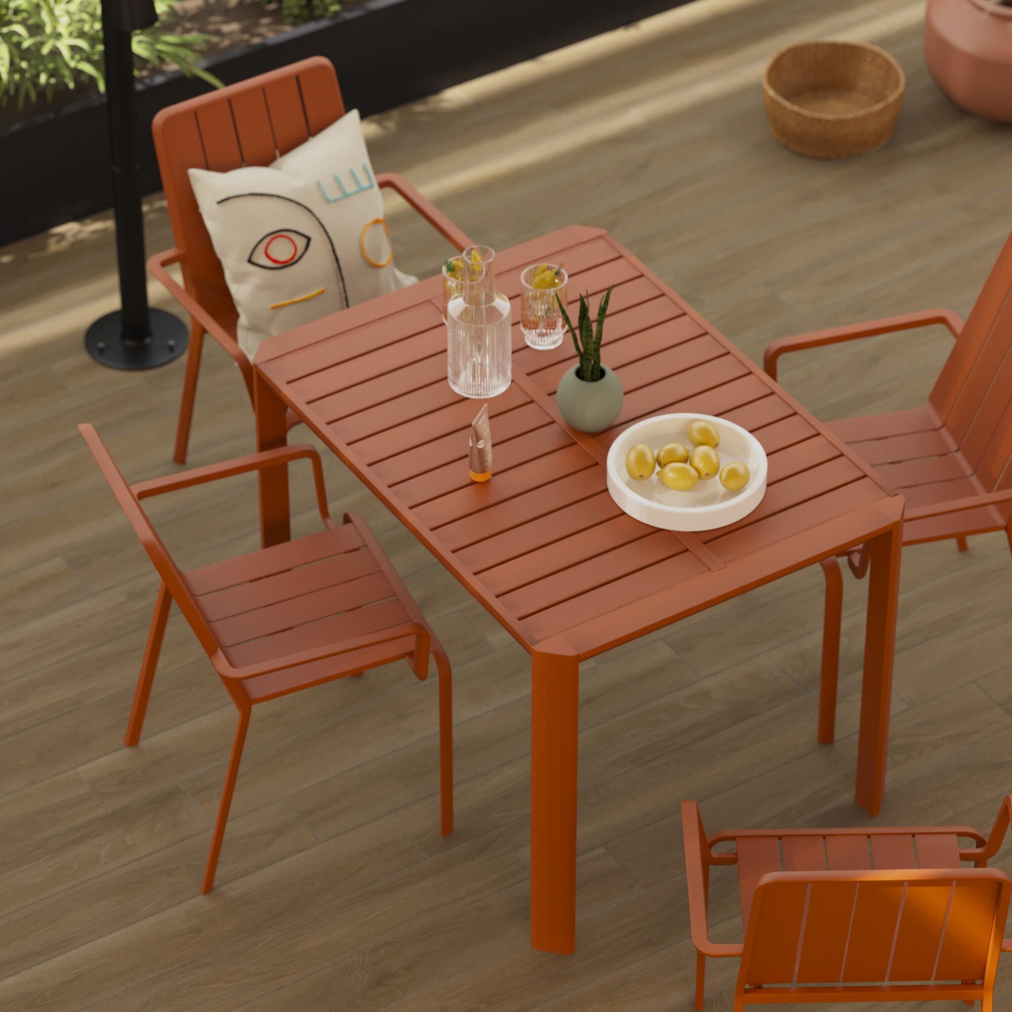 Sedia da giardino con braccioli Idaho NATERIAL, struttura in alluminio rosso, seduta in alluminio arancione - 5