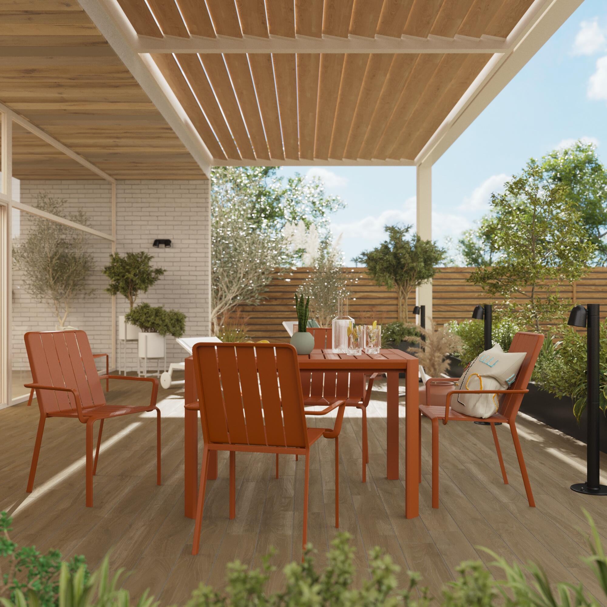 Sedia da giardino con braccioli Idaho NATERIAL, struttura in alluminio rosso, seduta in alluminio arancione - 4