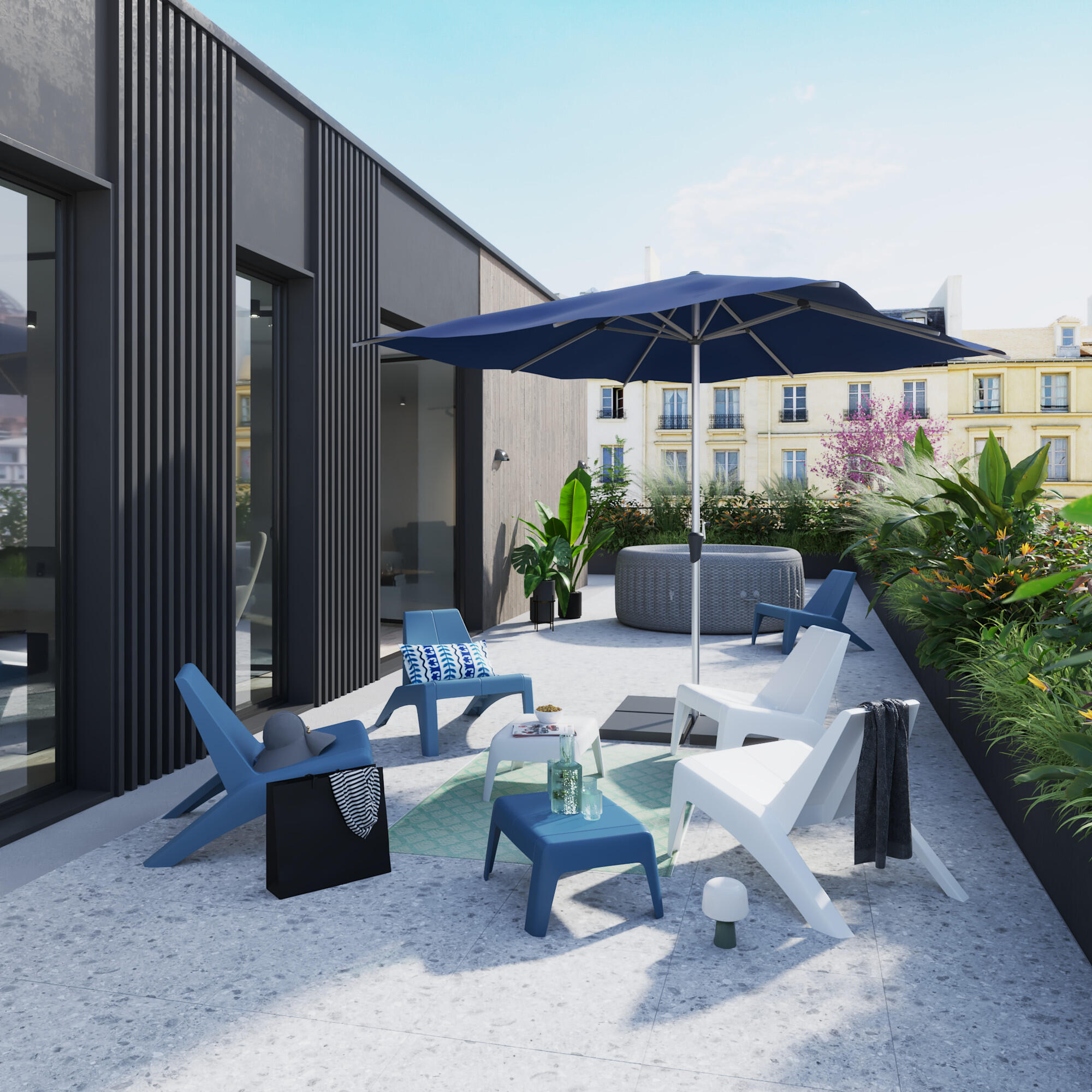 Conjunto de muebles de jardín lounge halios azul para 2 personas