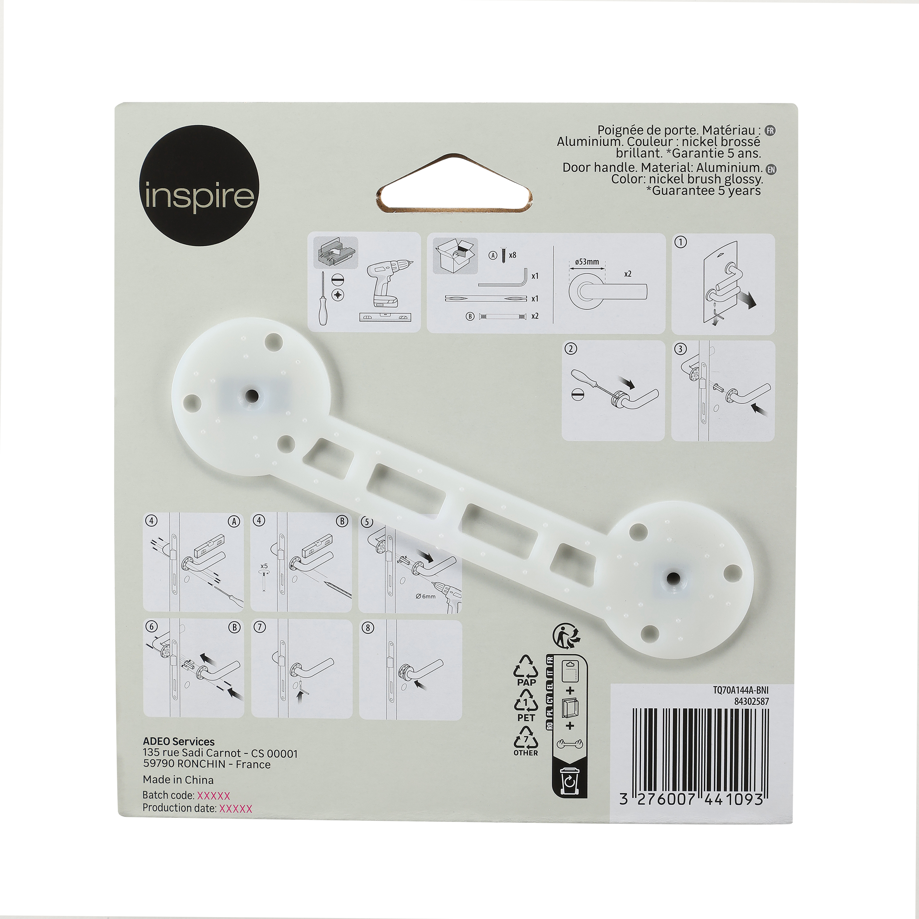 2 poignées sur rosace INSPIRE Agathe aluminium nickel brillant A2 - 8