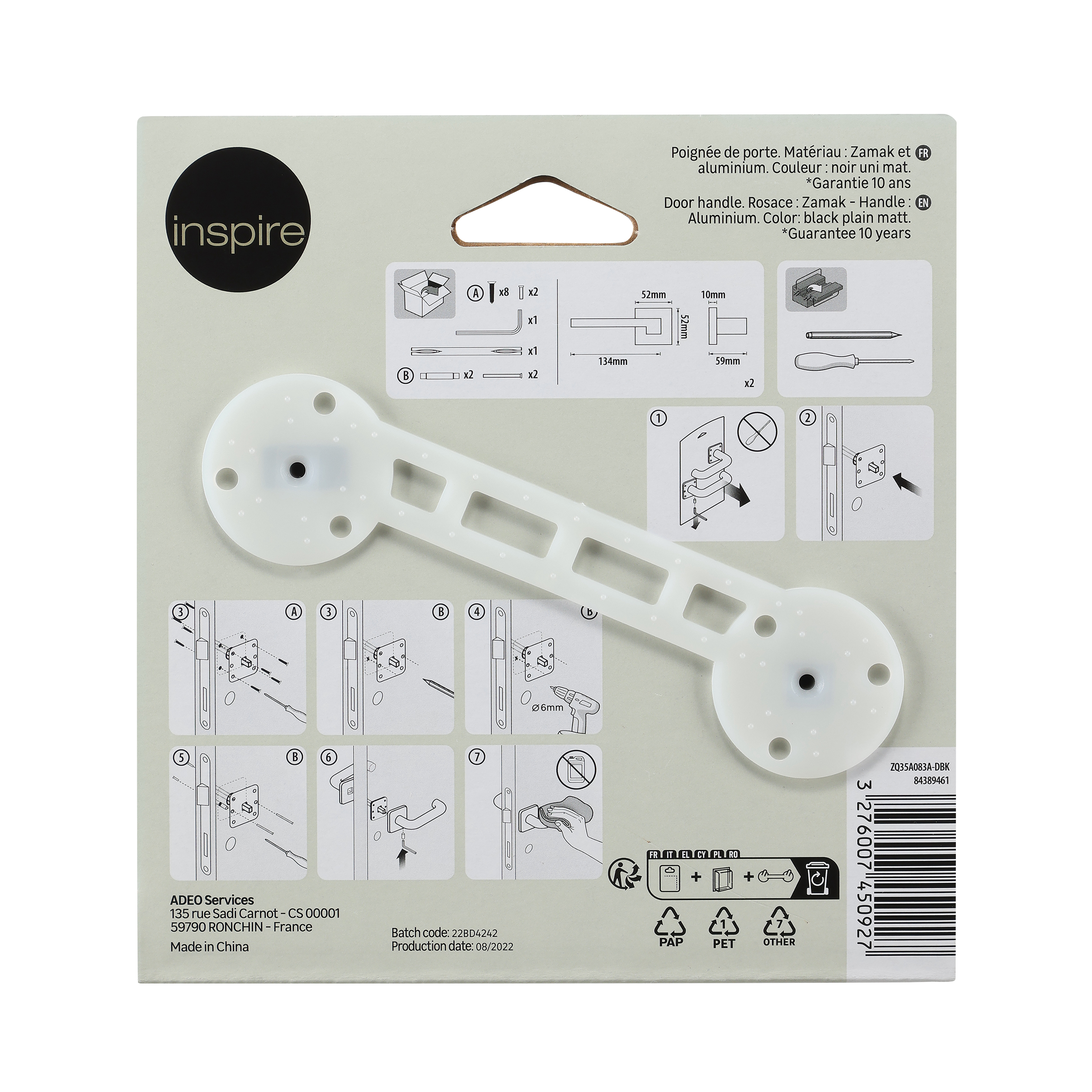 2 poignées sur rosace carrées INSPIRE Manuela noir mat A7 - 6