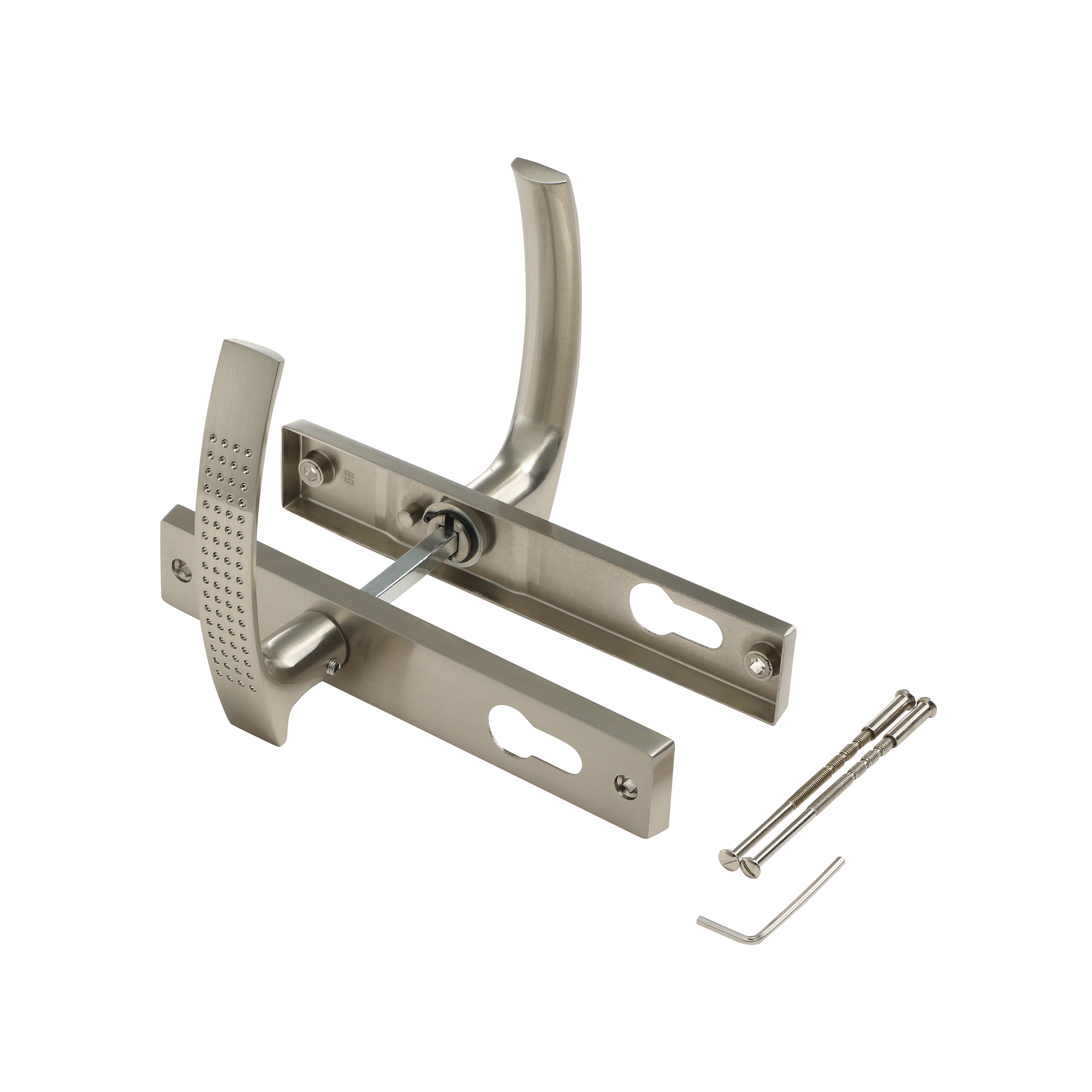 2 poignées porte entrée sur plaque cylindre Louna zamak brillant, entraxe 165mm - 5