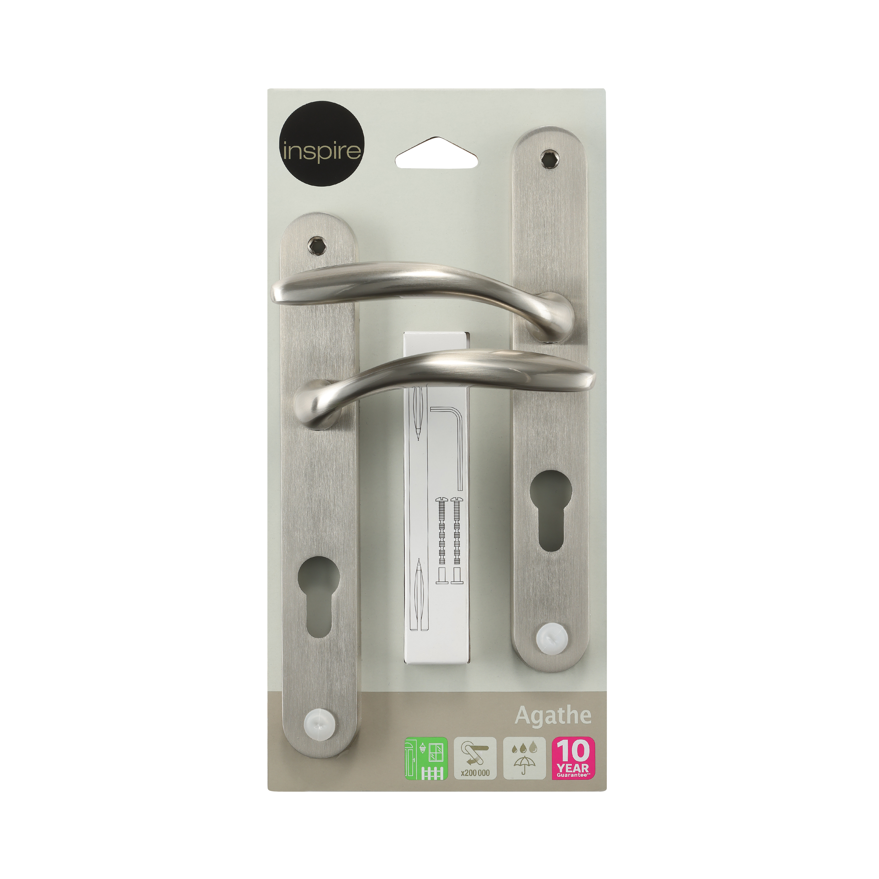 2 poignées porte entrée sur plaque cylindre Agathe zamak brillant, entraxe 195mm - 6