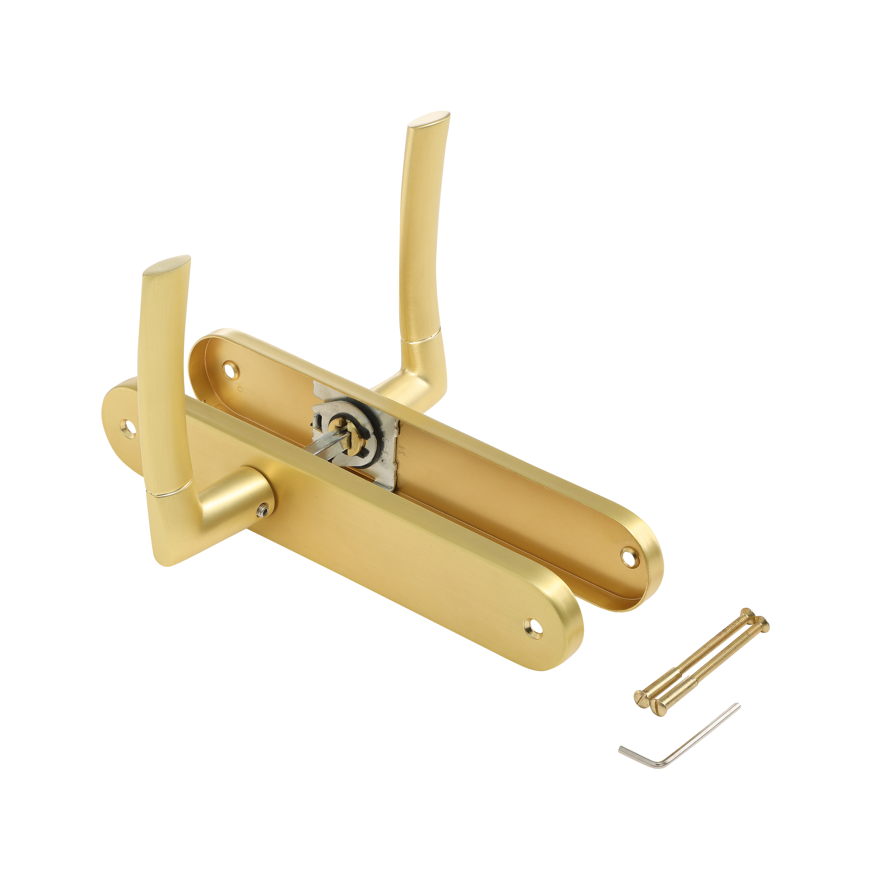 2 poignées sur plaque sans trou Eina aluminium laiton brossé, entraxe 195 mm - 3