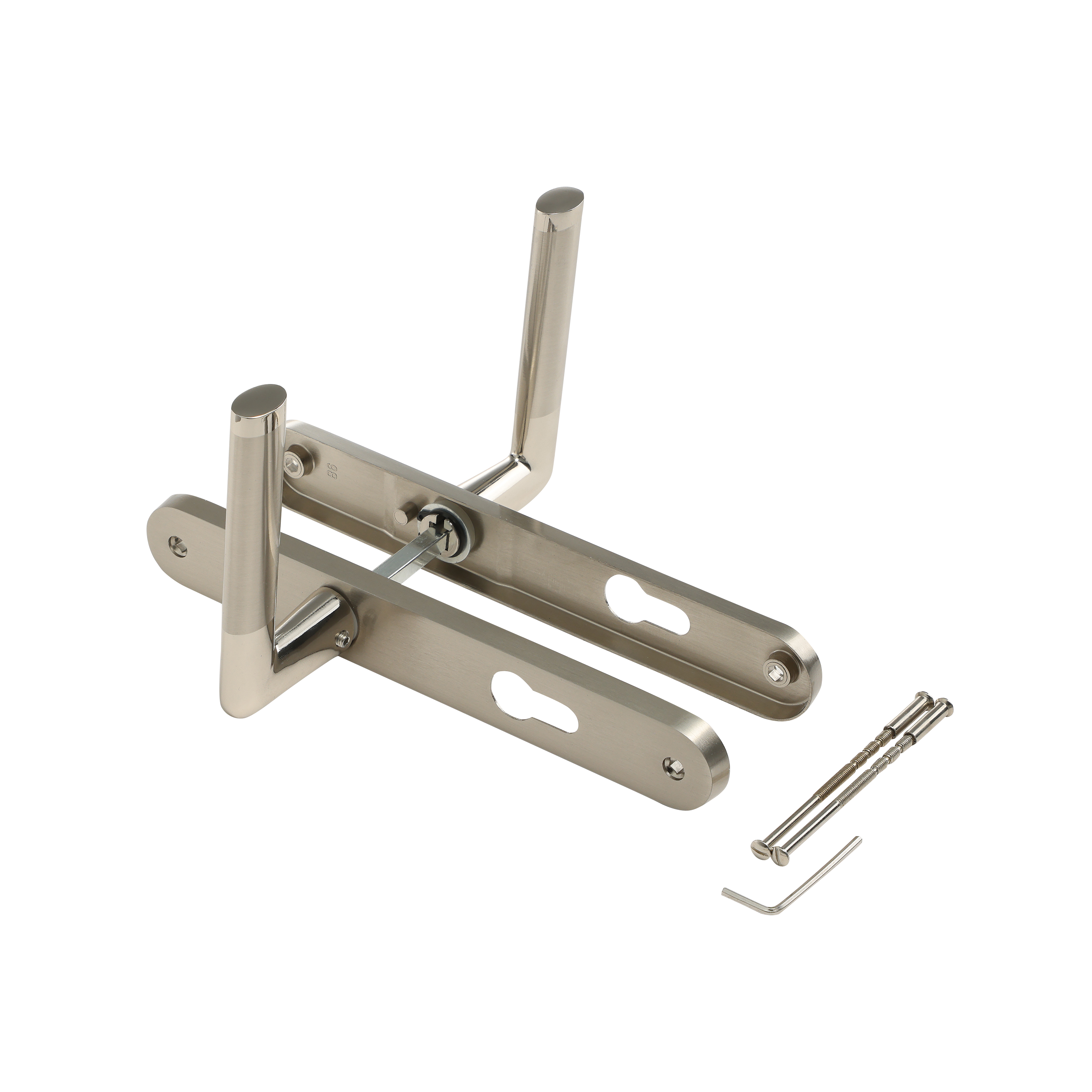 2 poignées porte entrée sur plaque cylindre Sophie zamak brillant, entraxe 195mm - 4