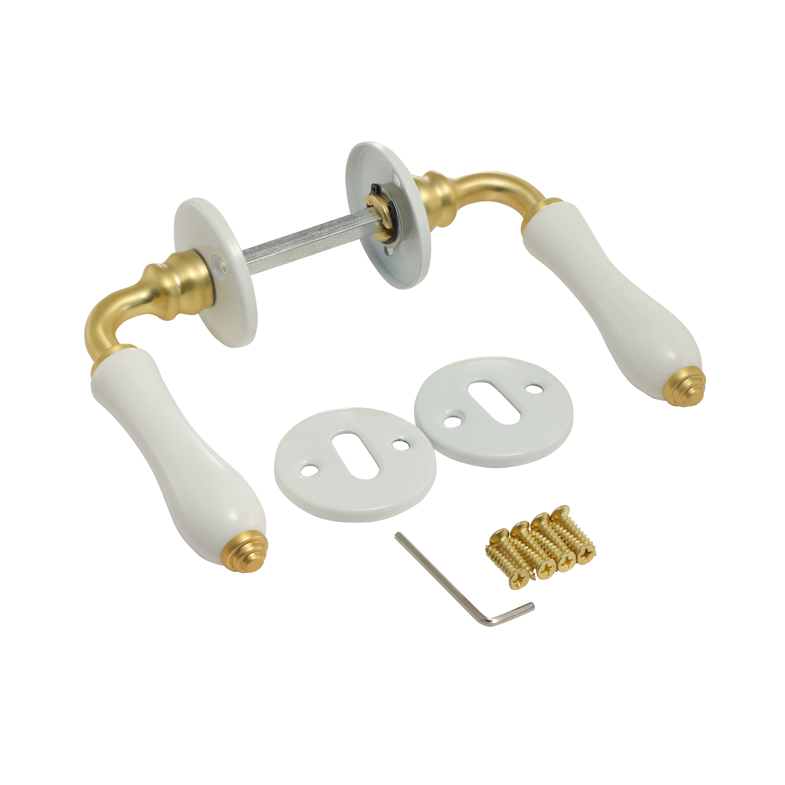 Puxador de porta roseta porcelana branca brilhante e dourado Inspire Maya - 2