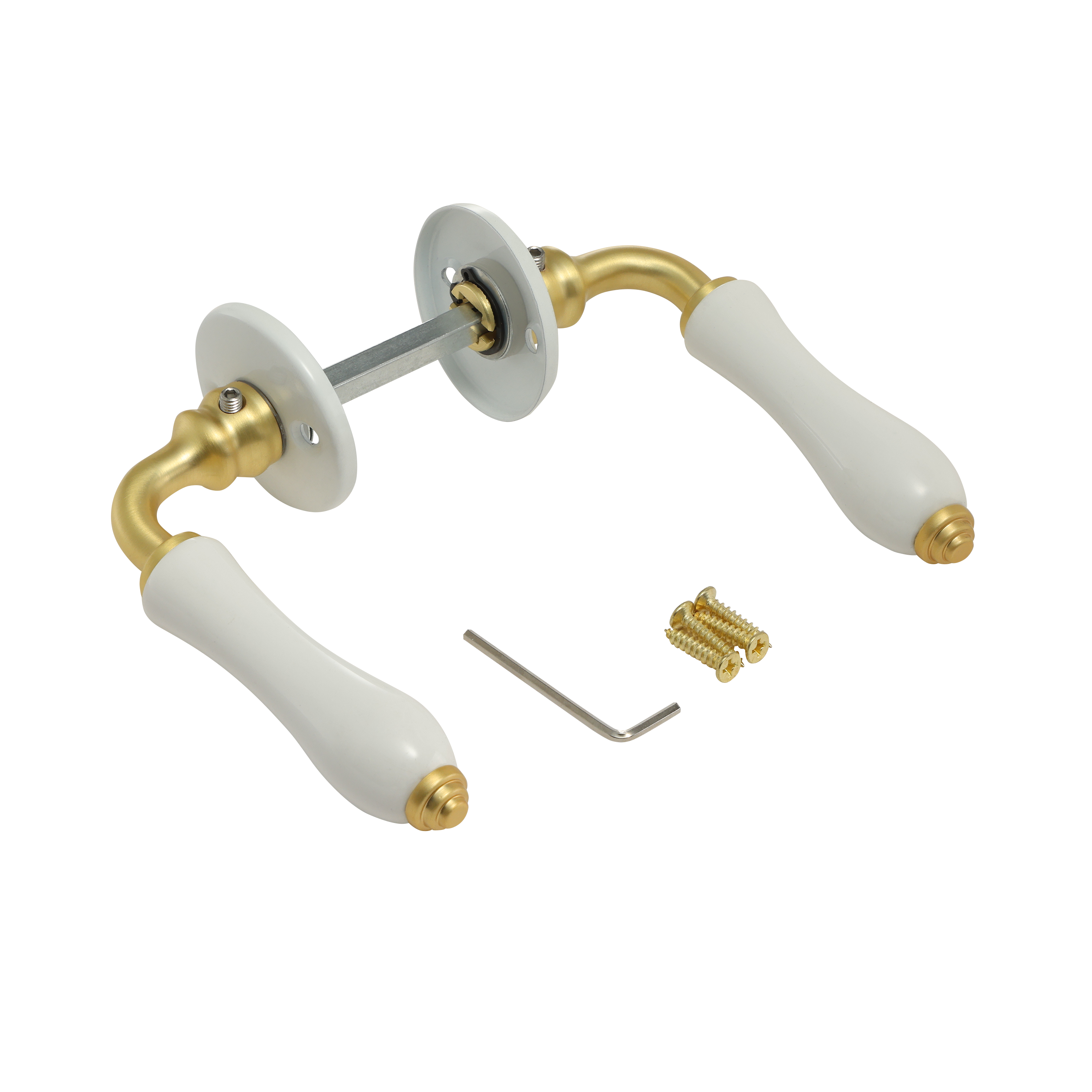2 poignées sur rosace INSPIRE Maya porcelaine blanc et laiton A10 - 7