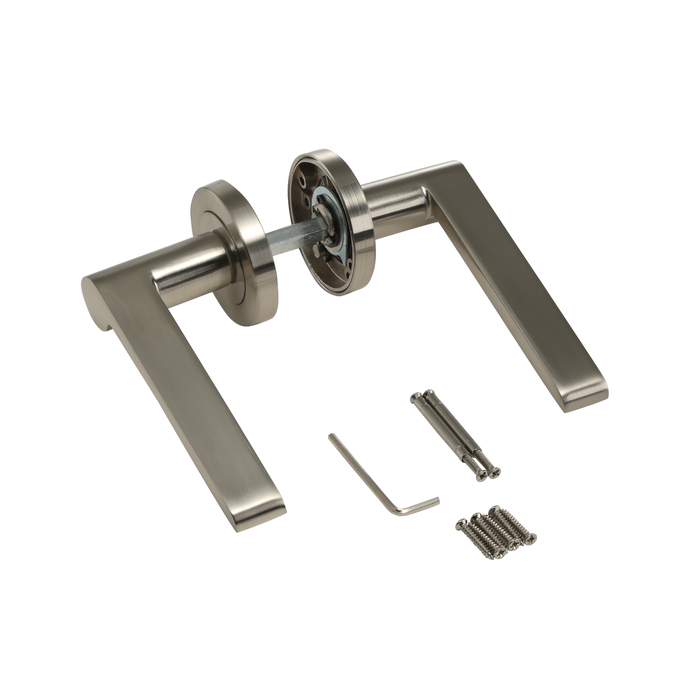 Klamka do drzwi wewnętrznych na rozecie Birdie nikiel szczotkowany Inspire 84302626